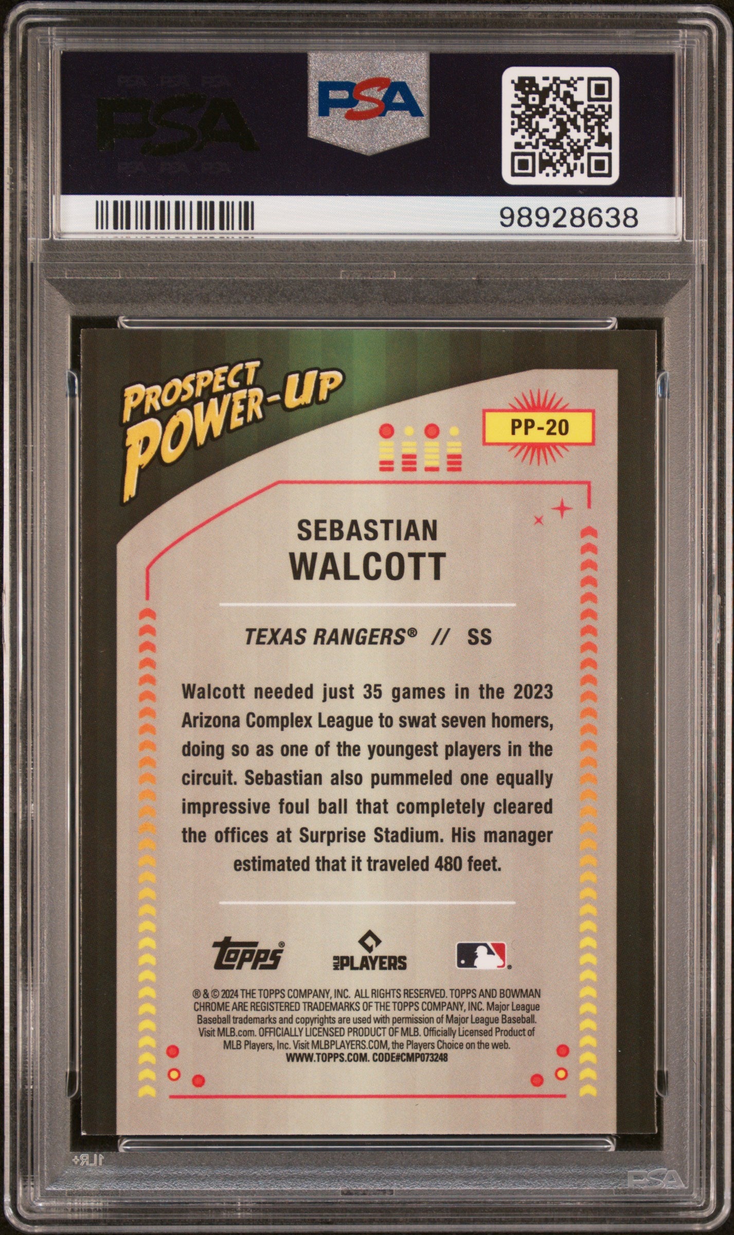 2024 Bowman Prospect Power-Up #PP20 Sebastian Walcott PSA 9