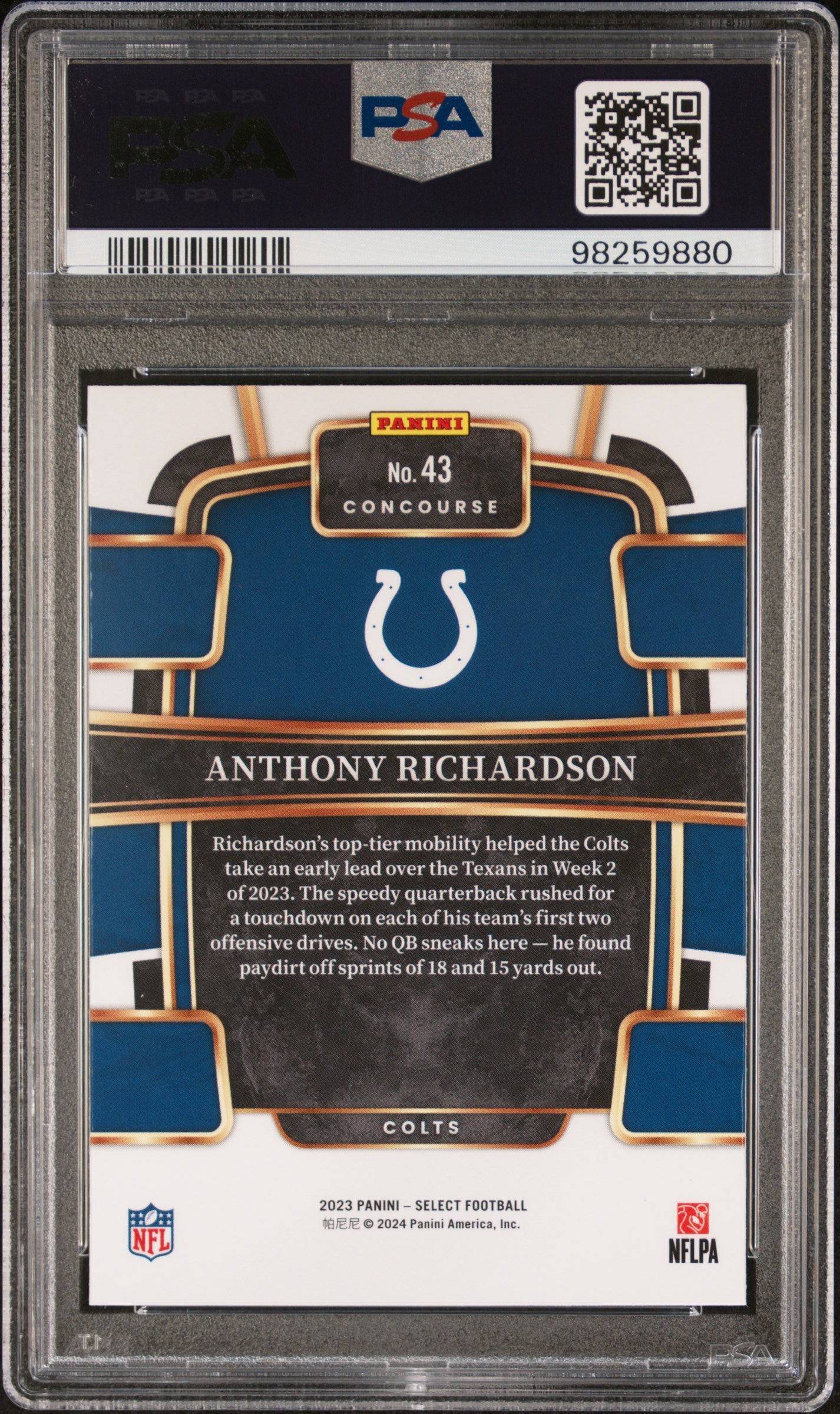 2023 Panini Select #43 Anthony Richardson PSA 10
