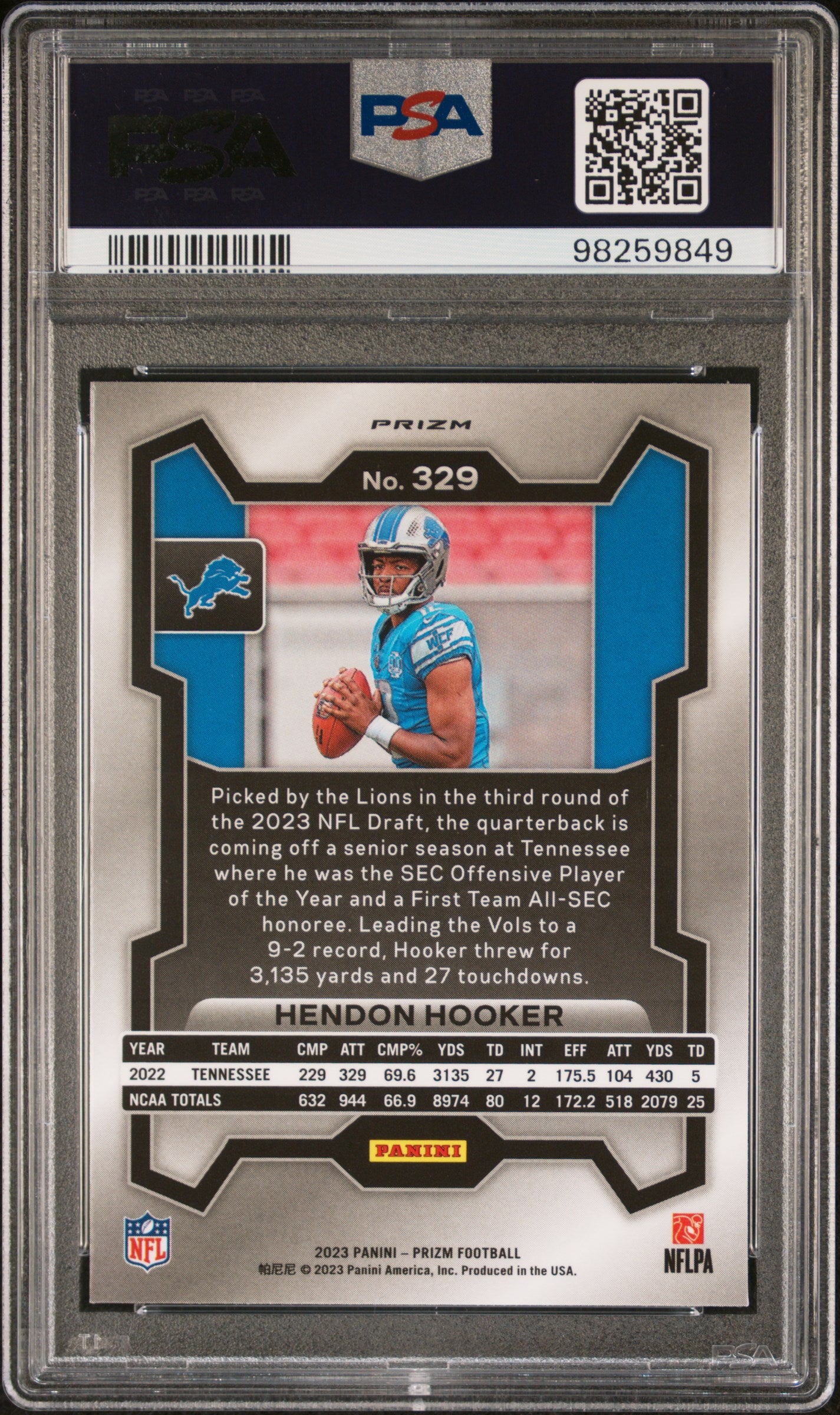2023 Panini Prizm #329 Hendon Hooker Green Wave PSA 10