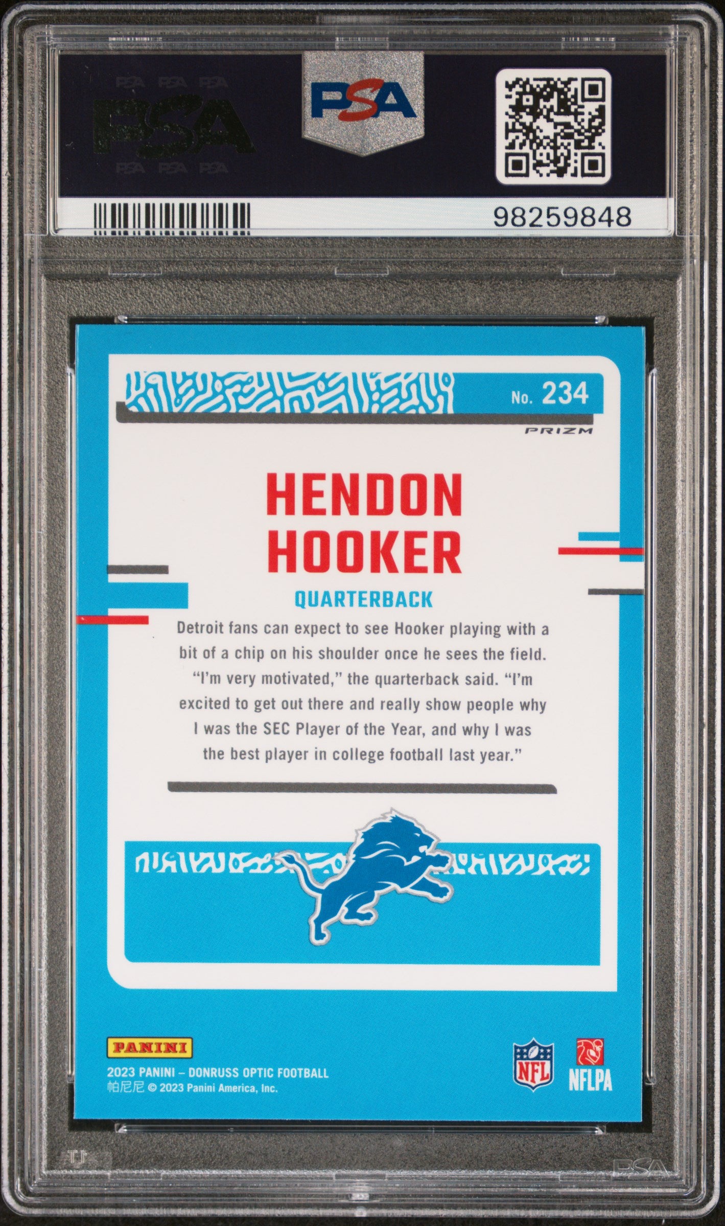 2023 Panini Donruss Optic #234 Hendon Hooker Pink PSA 10
