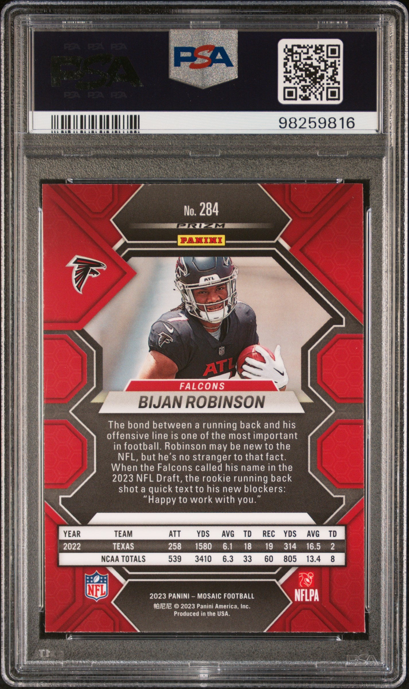 2023 Panini Mosaic #284 Bijan Robinson Green PSA 10