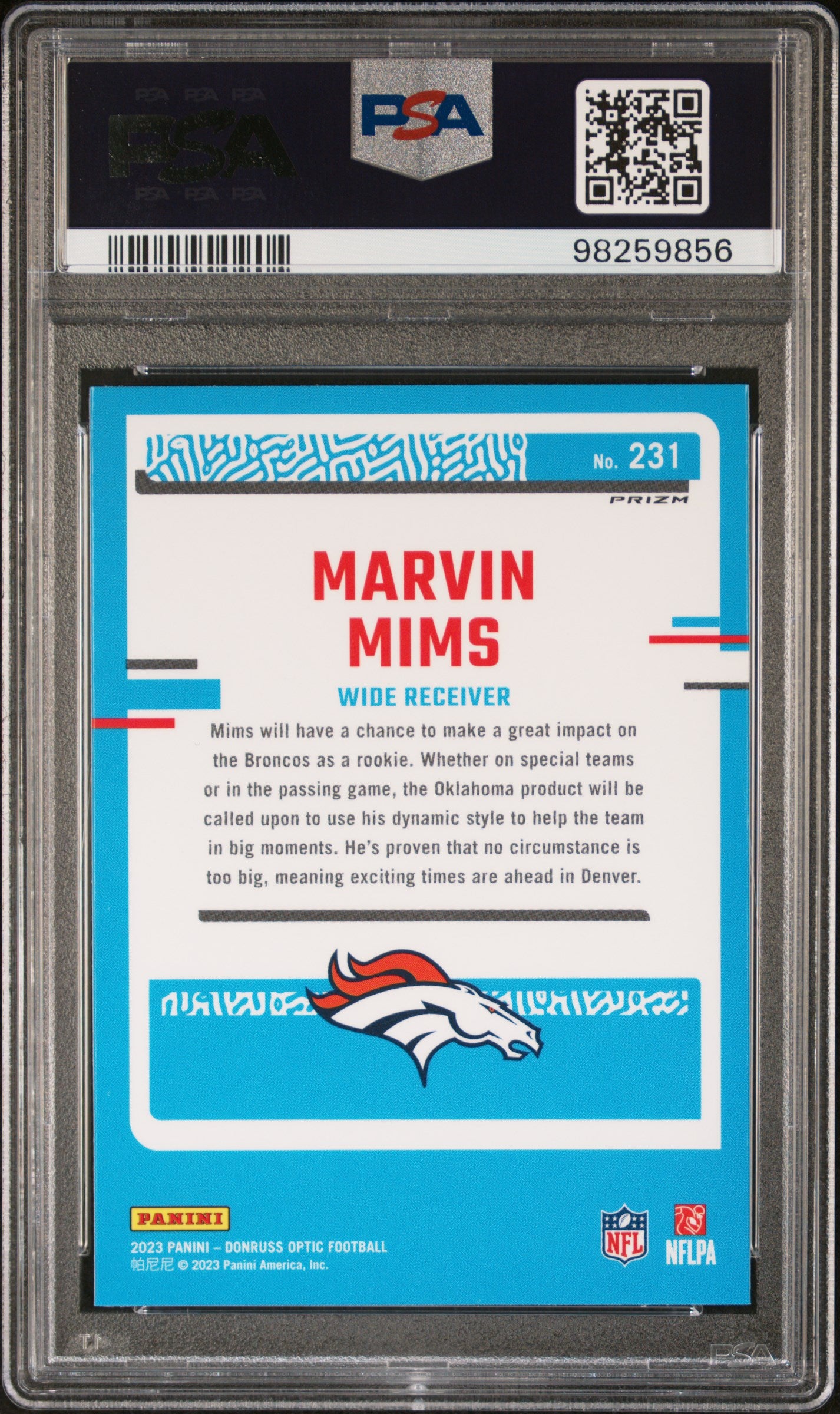 2023 Panini Donruss Optic #231 Marvin Mims Holo PSA 10 SKU030