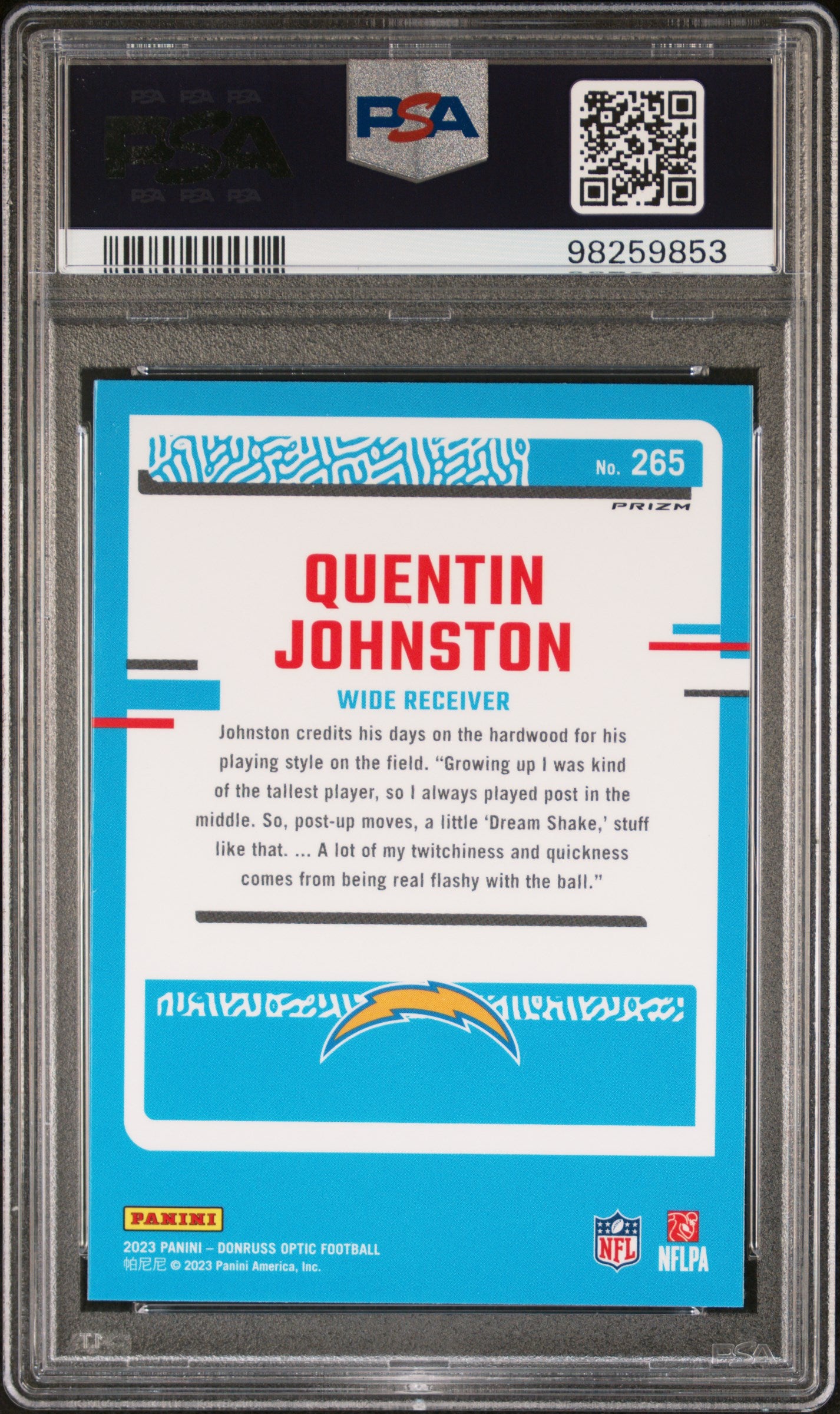 2023 Panini Donruss Optic #265 Quentin Johnston Green Velocity PSA 10 SKU