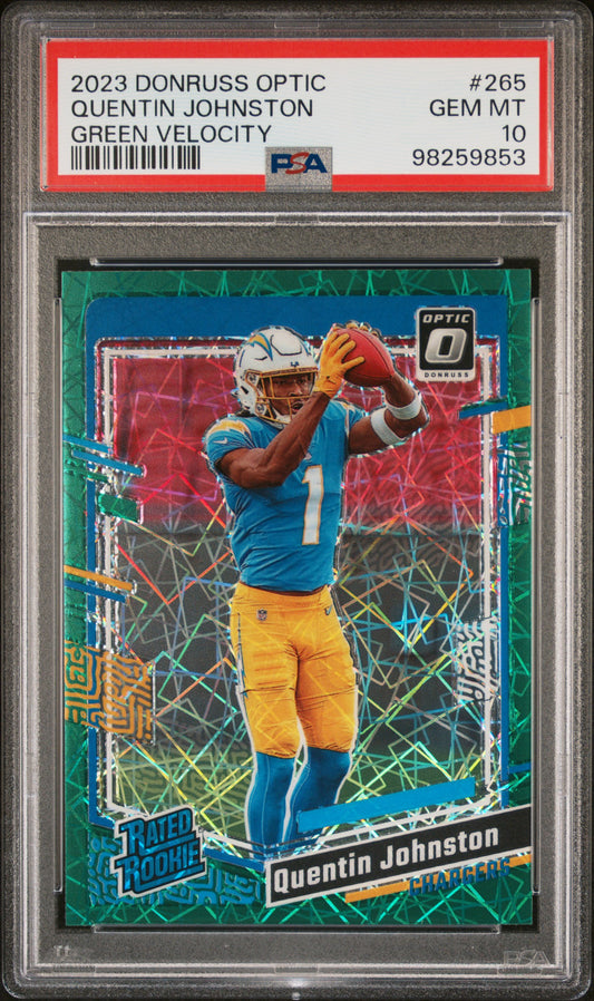2023 Panini Donruss Optic #265 Quentin Johnston Green Velocity PSA 10 SKU