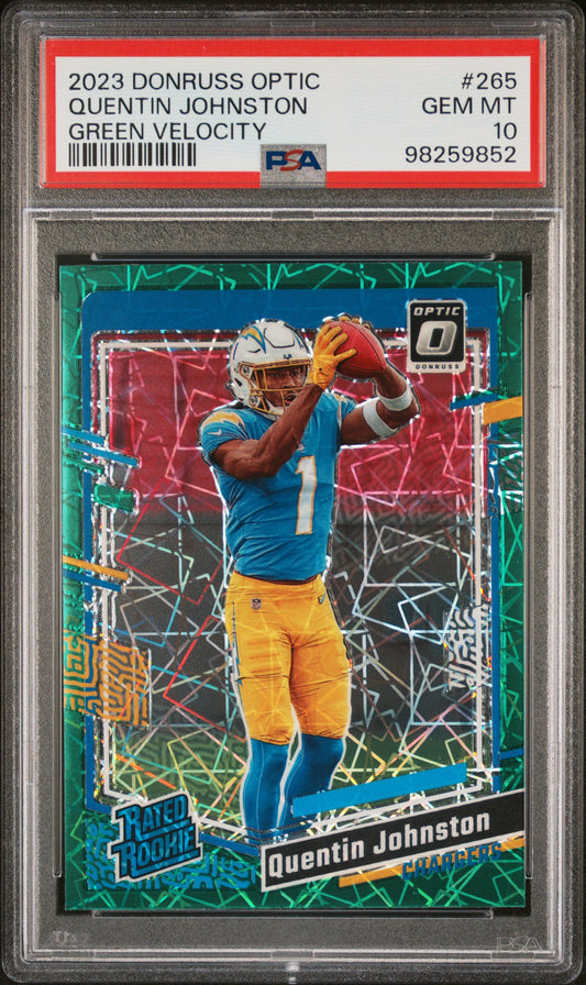 2023 Panini Donruss Optic #265 Quentin Johnston Green Velocity PSA 10 SKU025
