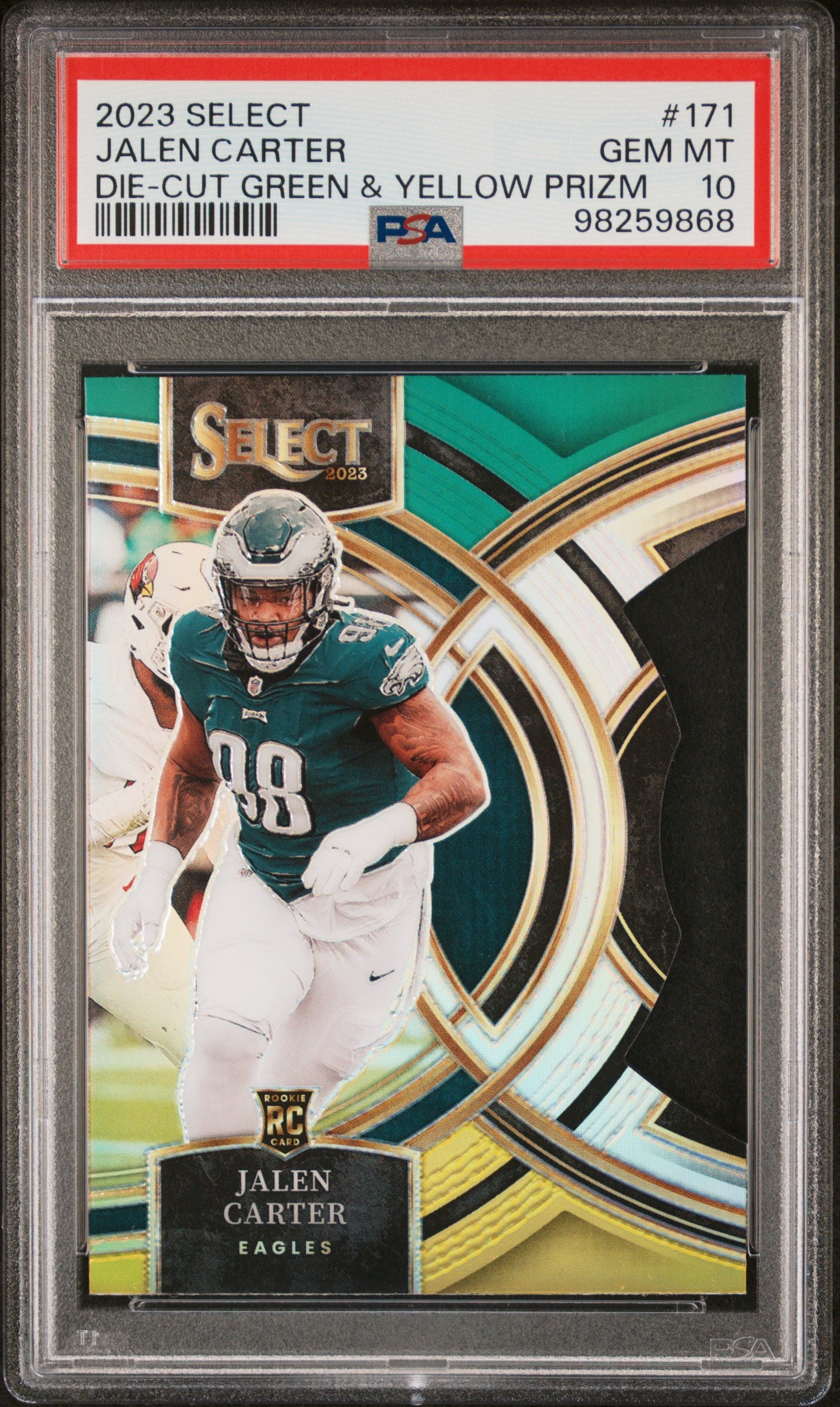 2023 Panini Select #171 Jalen Carter Die-Cut Green & Yellow Prizm PSA 10