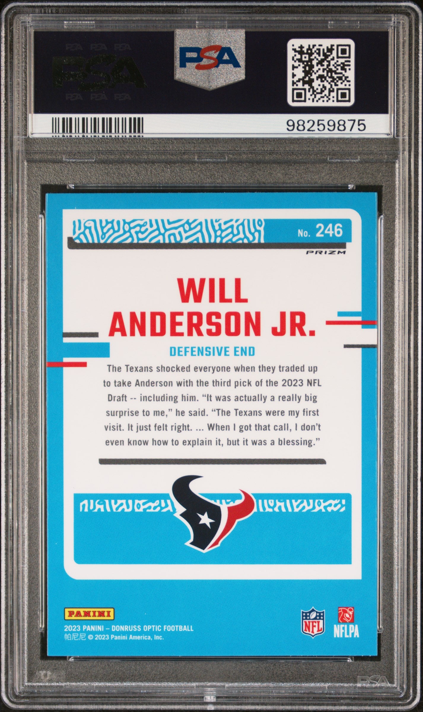 2023 Panini Donruss Optic #246 Will Anderson Jr. Holo PSA 10