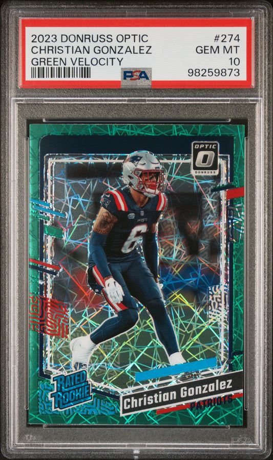 2023 Panini Donruss Optic #274 Christian Gonzalez Green Velocity PSA 10