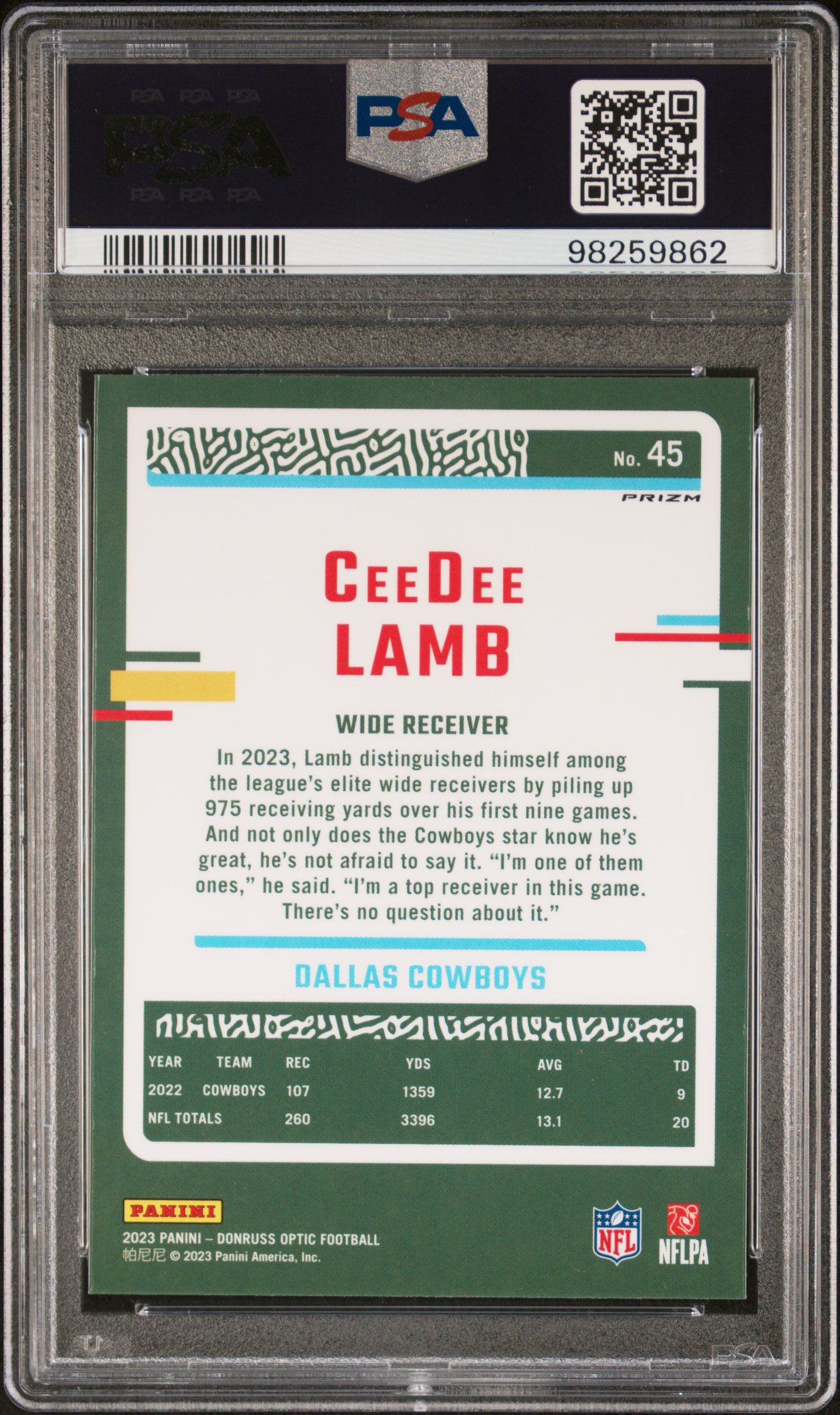 2023 Panini Donruss Optic #45 Ceedee Lamb Stars PSA 10