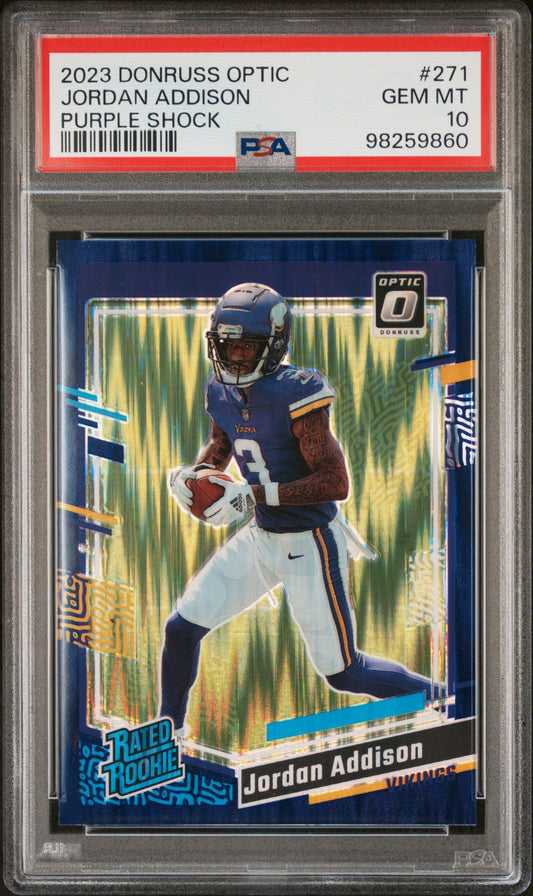 2023 Panini Donruss Optic #271 Jordan Addison Purple Shock PSA 10