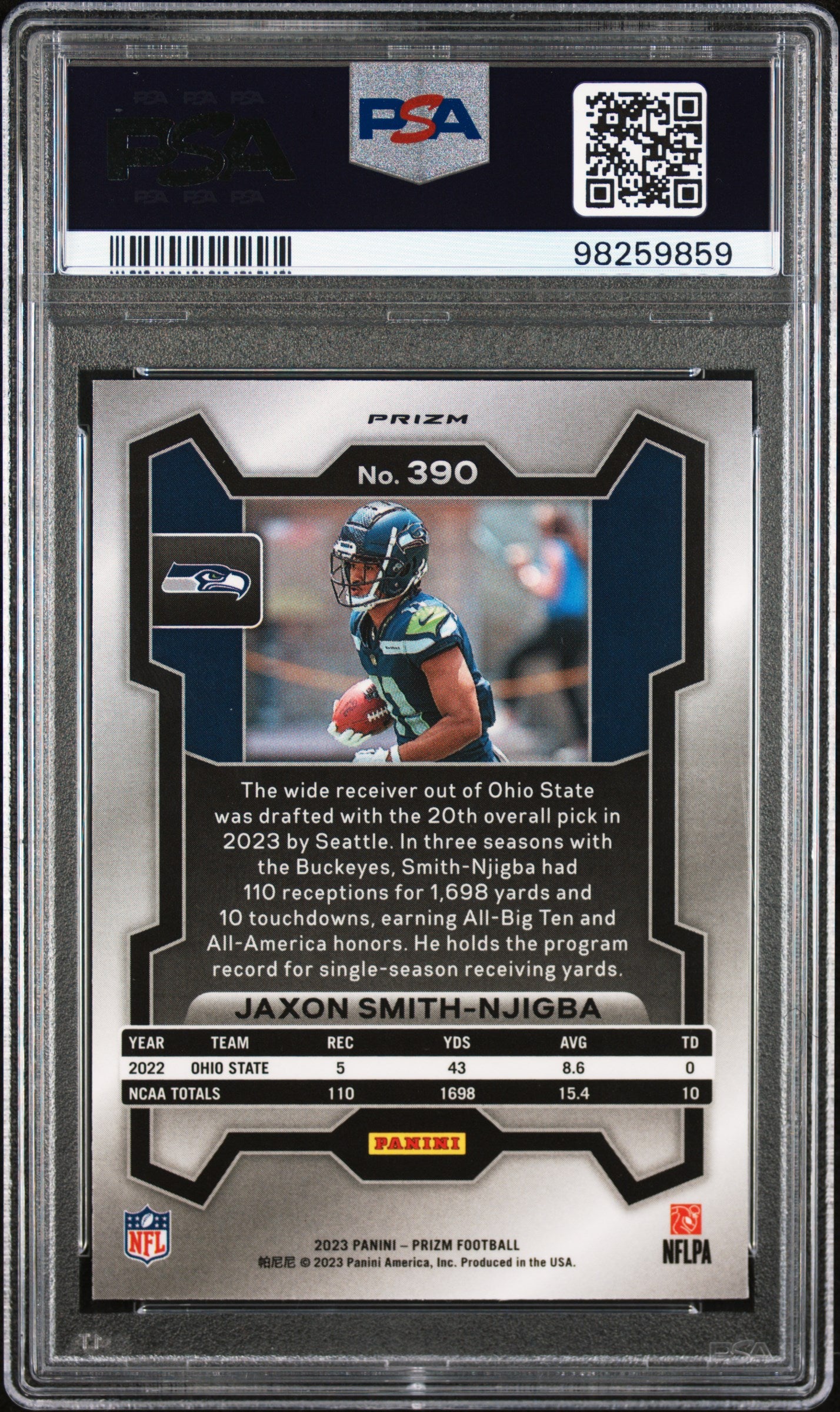 2023 Panini Prizm #390 Jaxon Smith-Njigba Lazer Prizm PSA 10