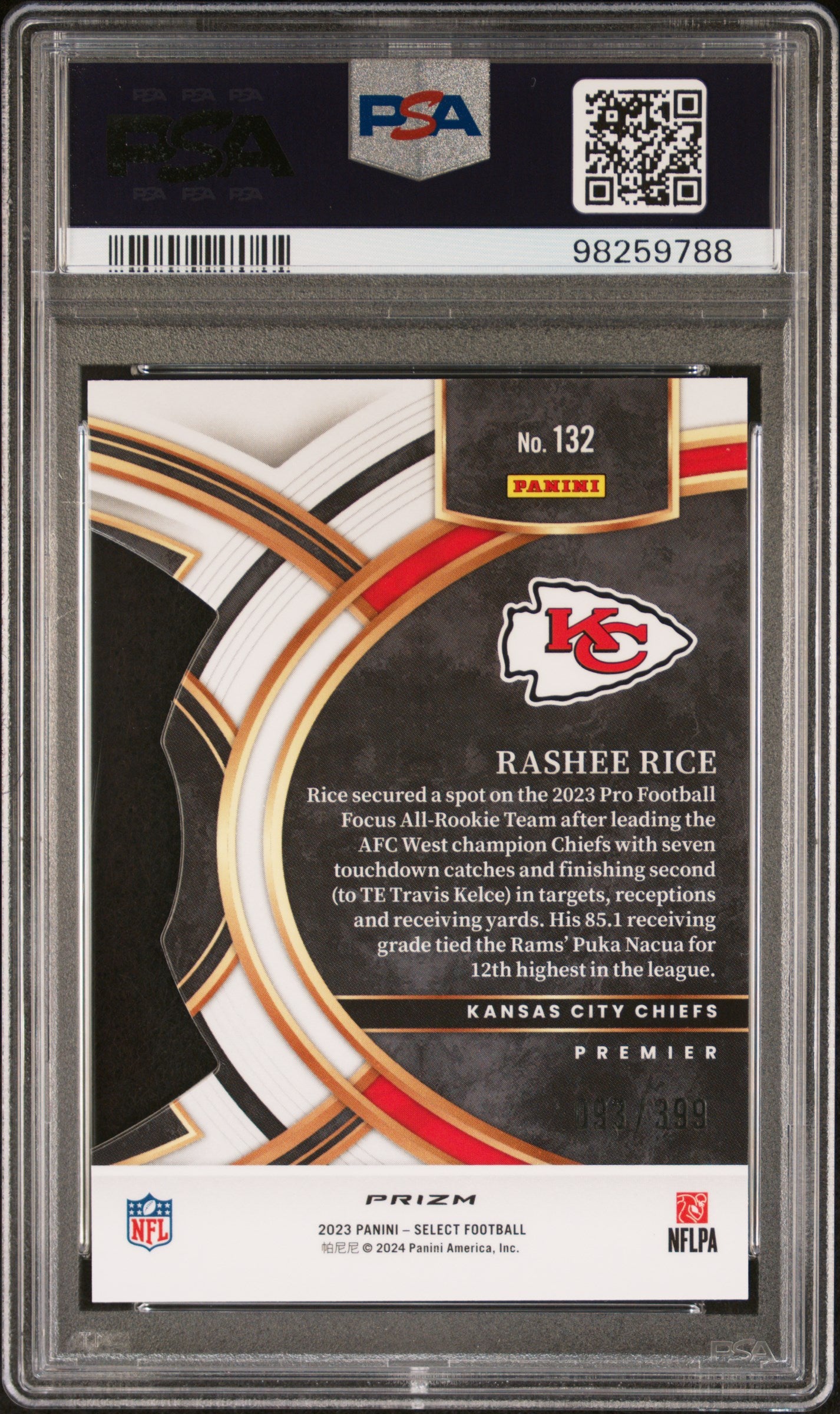 2023 Panini Select #132 Rashee Rice Die-Cut Orange Prizm PSA 10