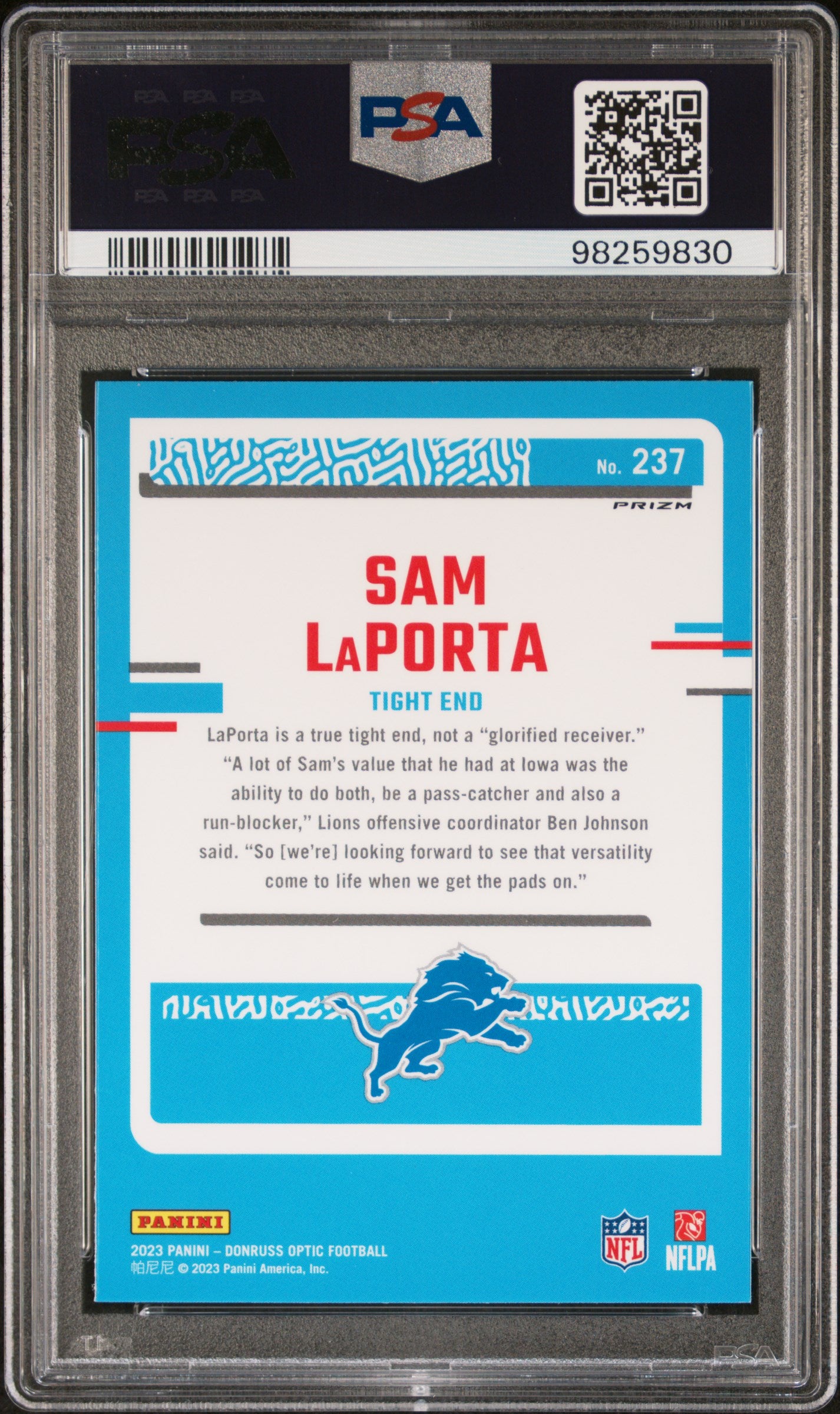 2023 Panini Donruss Optic #237 Sam Laporta Holo PSA 10