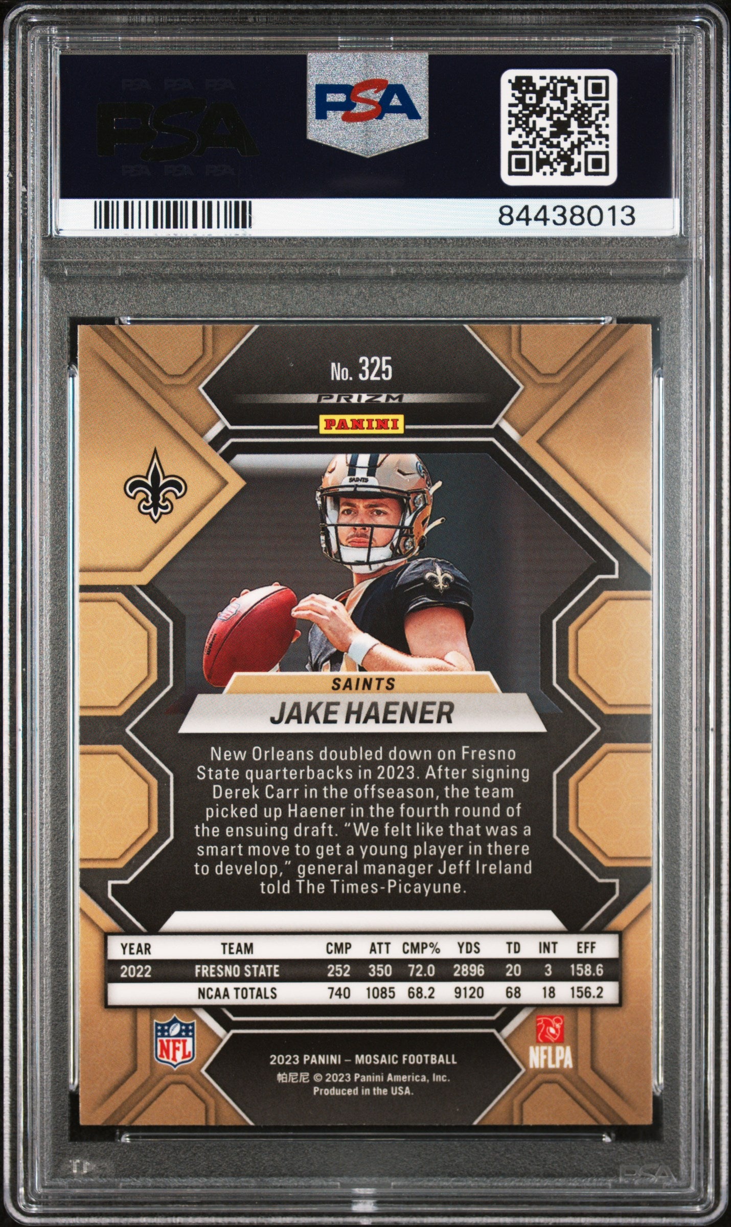 2023 Panini Mosaic #325 Jake Haener Red & Green Choice PSA 10