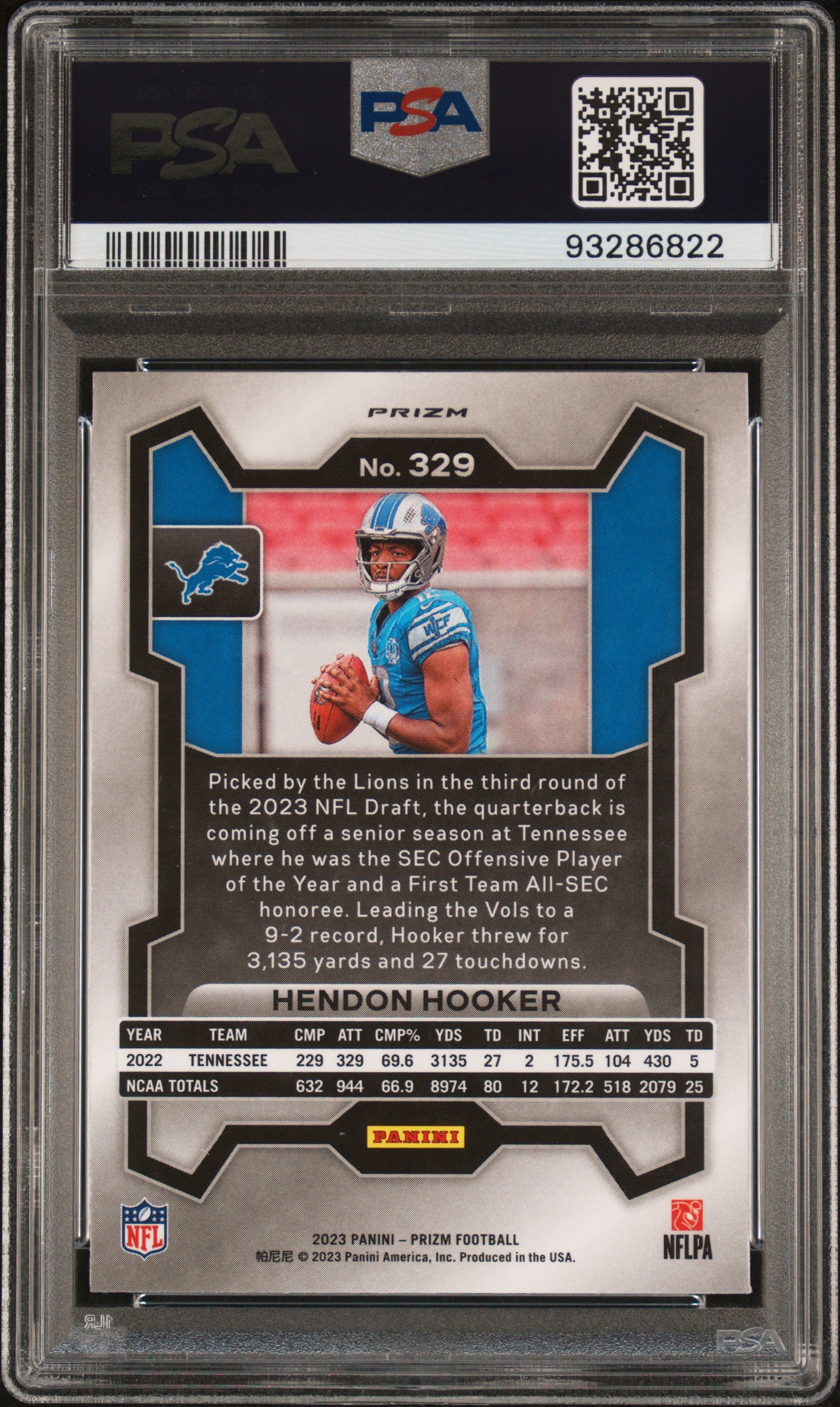 2023 Panini Prizm #329 Hendon Hooker Pink Prizm PSA 10