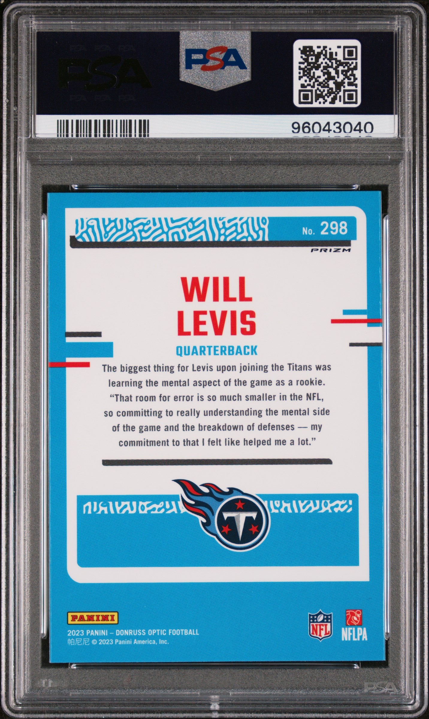 2023 Panini Donruss Optic #298 Will Levis Pink PSA 9