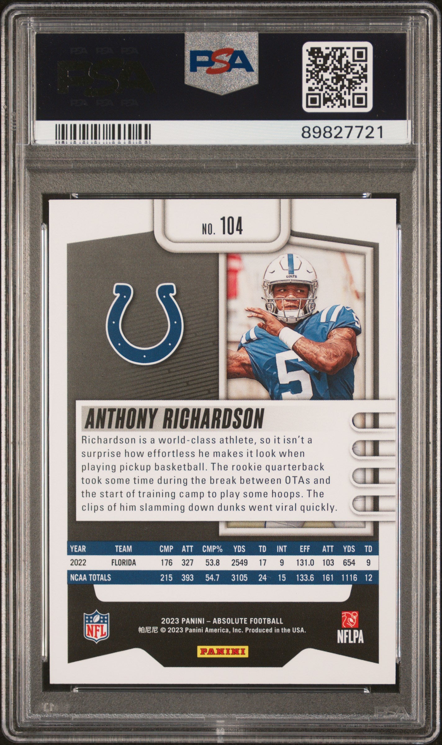 2023 Panini Absolute #104 Anthony Richardson PSA 10