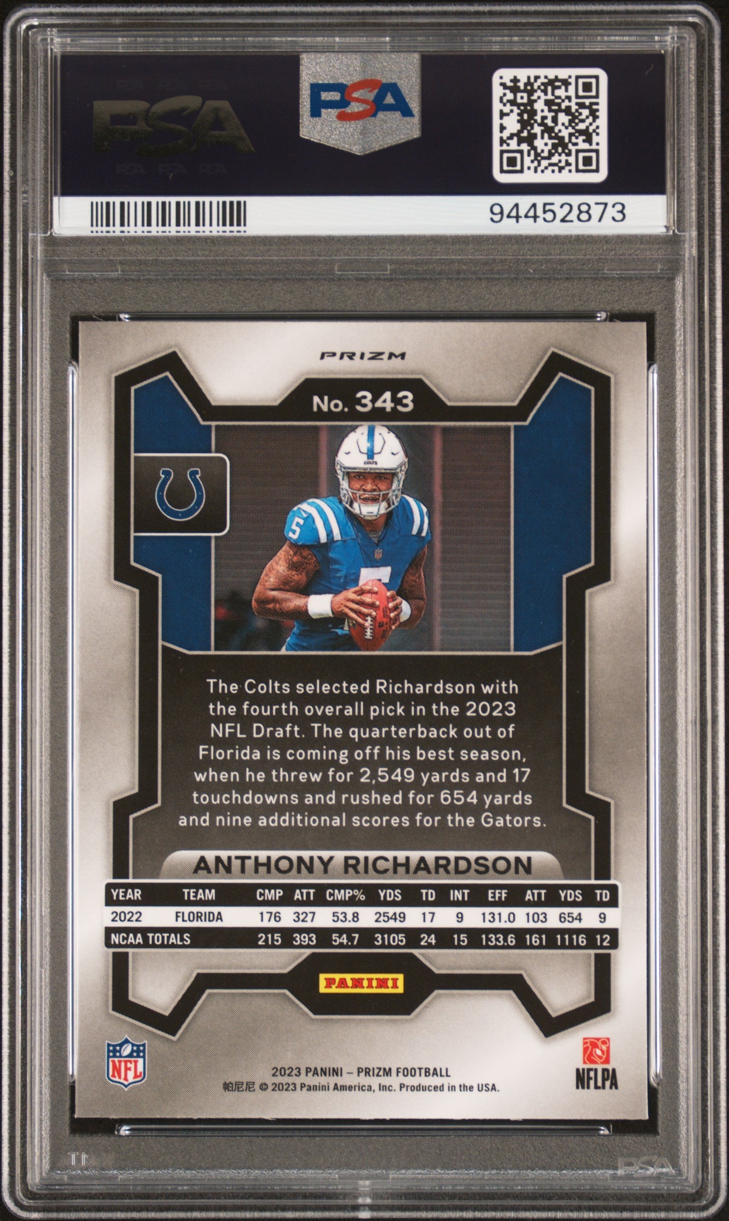 2023 Panini Prizm #343 Anthony Richardson Lazer Prizm PSA 9