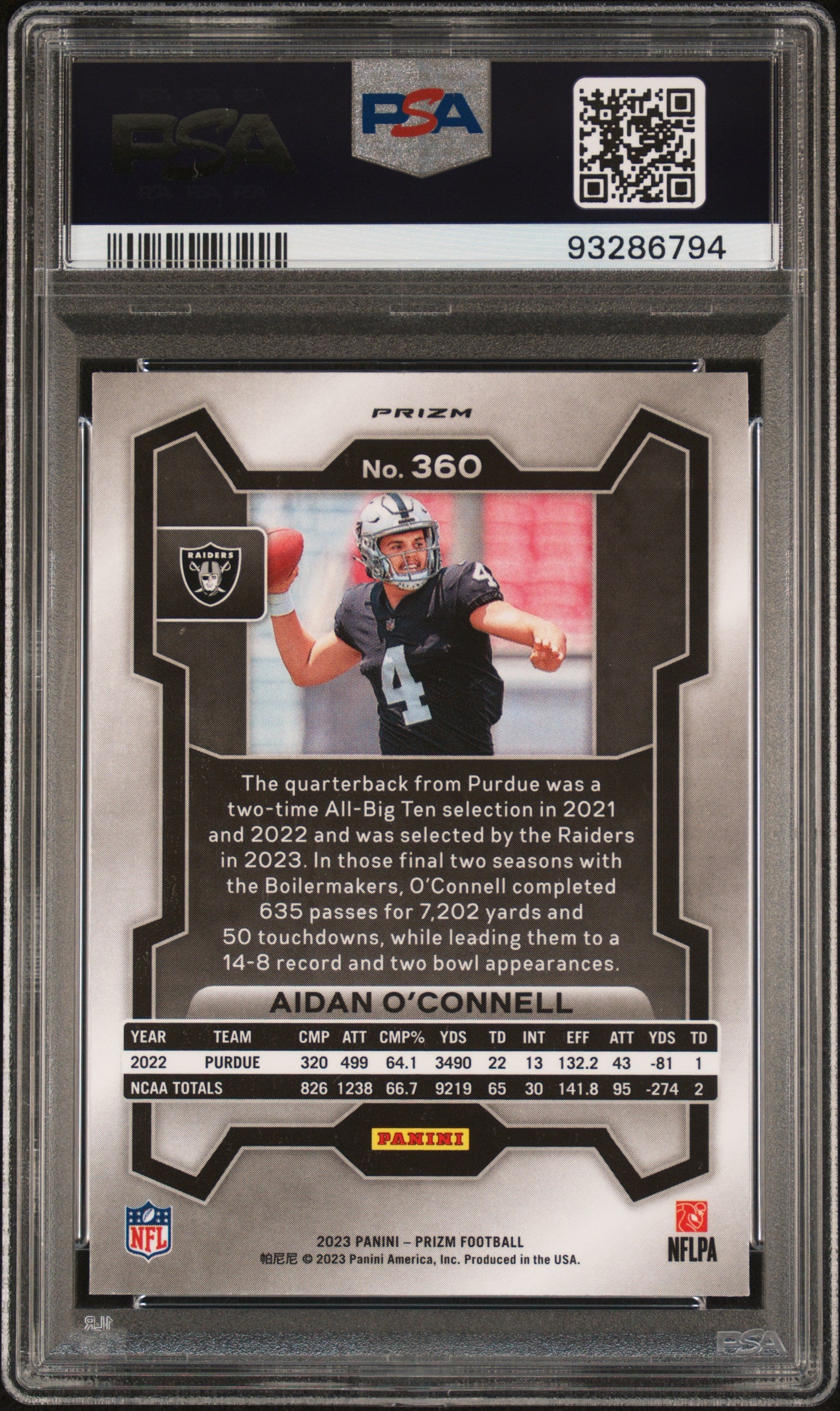 2023 Panini Prizm #360 Aidan O'Connell Disco Prizm PSA 10