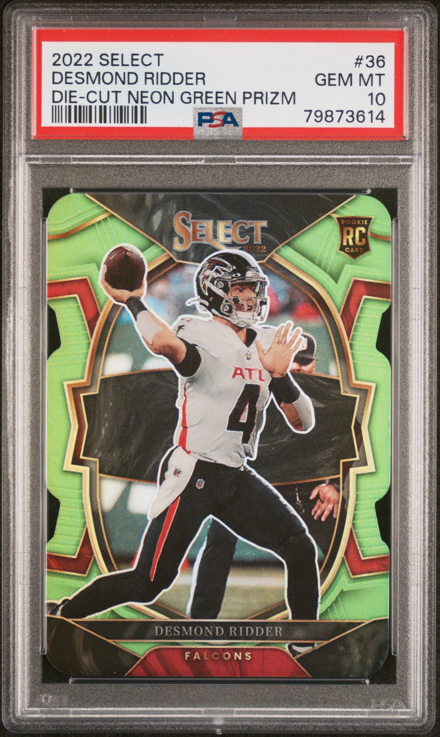 2022 Panini Select #36 Desmond Ridder Die-Cut Neon Green Prizm PSA 10