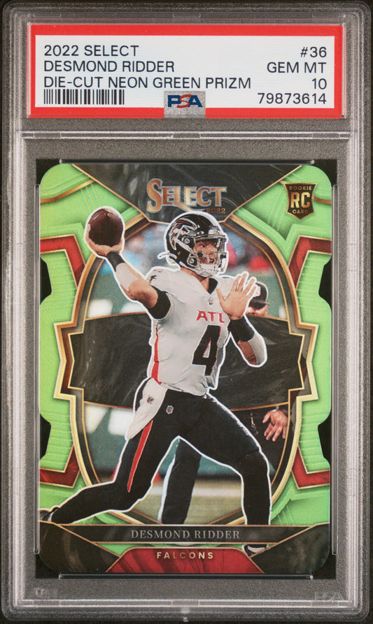 2022 Panini Select #36 Desmond Ridder Die-Cut Neon Green Prizm PSA 10