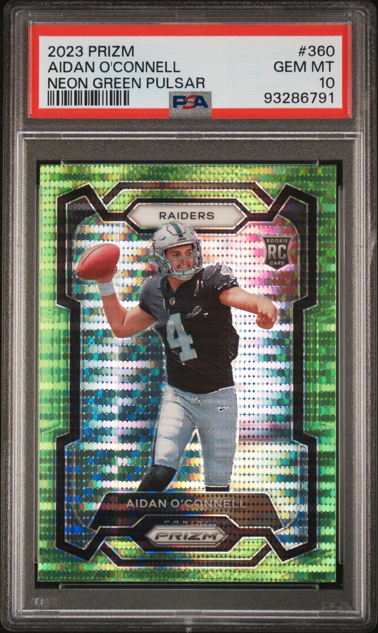2023 Panini Prizm #360 Aidan O'Connell Neon Green Pulsar PSA 10