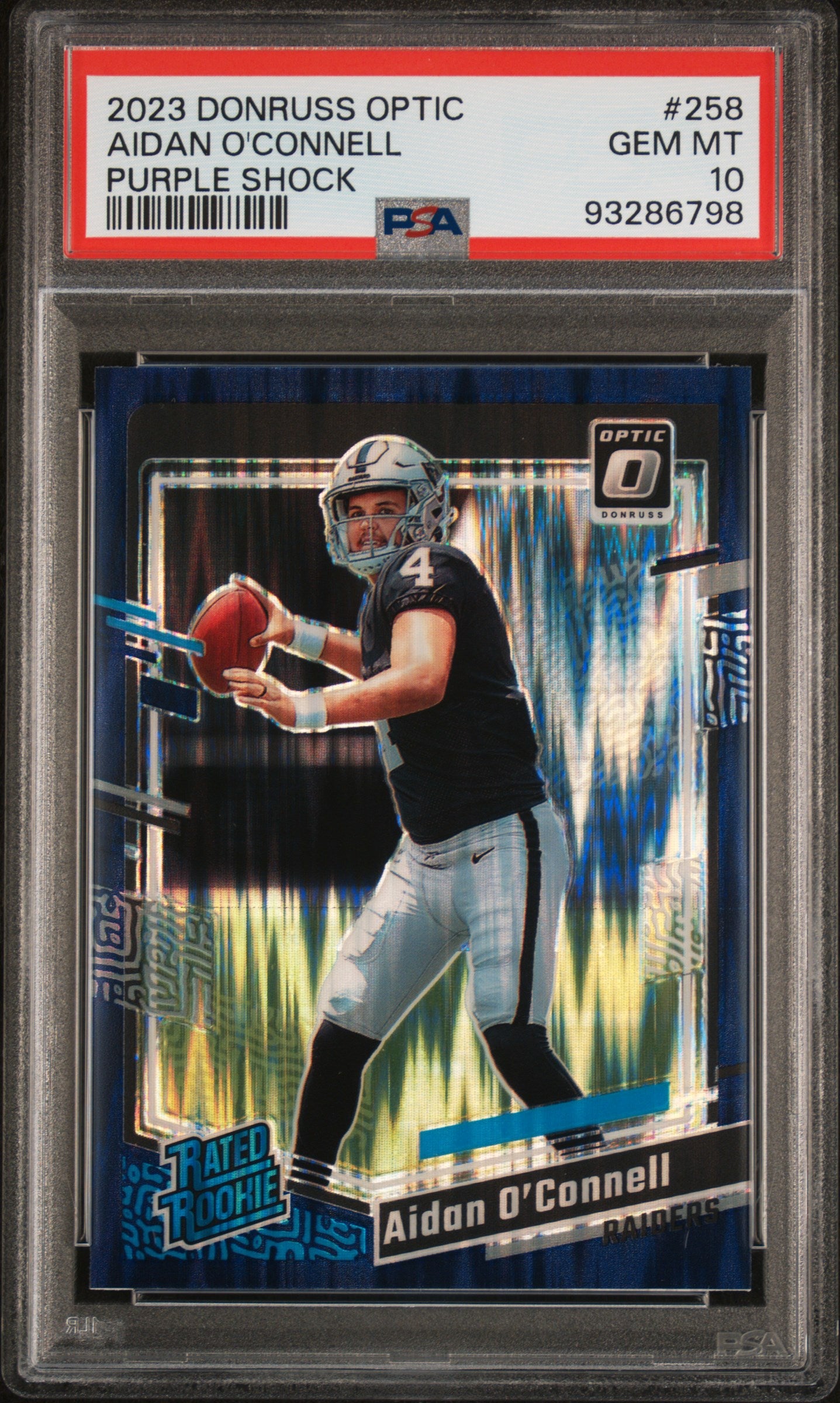 2023 Panini Donruss Optic #258 Aidan O'Connell Purple Shock PSA 10