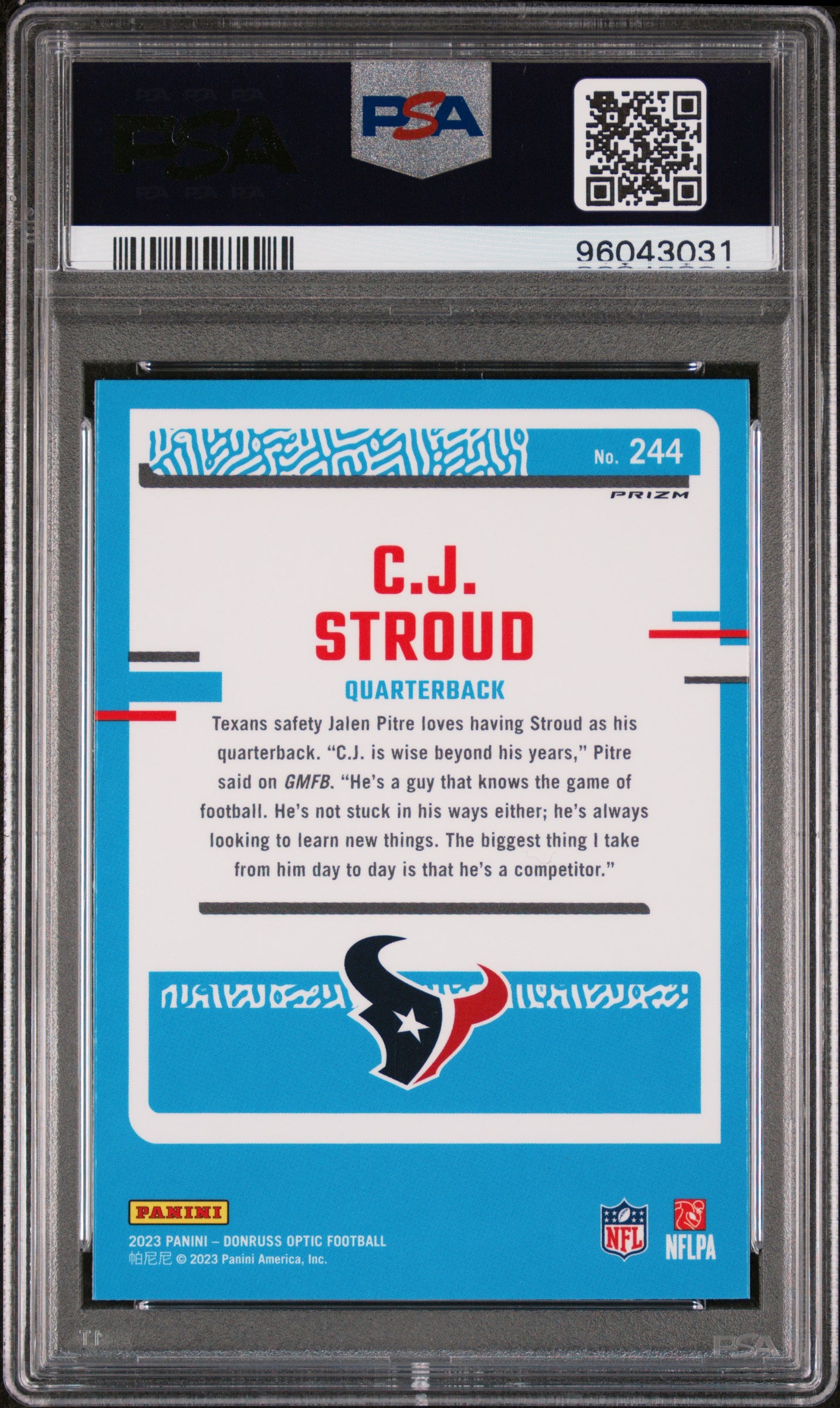 2023 Panini Donruss Optic #244 Cj Stroud Purple Shock PSA 10