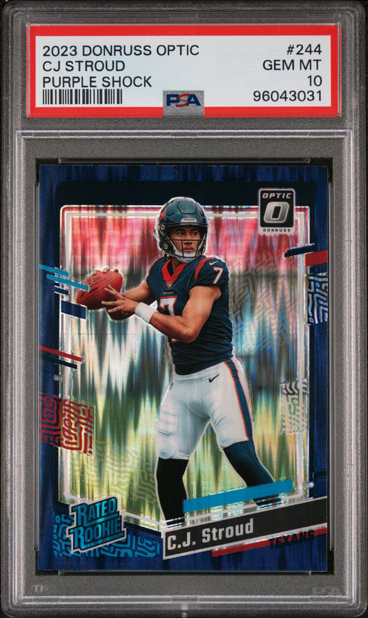 2023 Panini Donruss Optic #244 Cj Stroud Purple Shock PSA 10