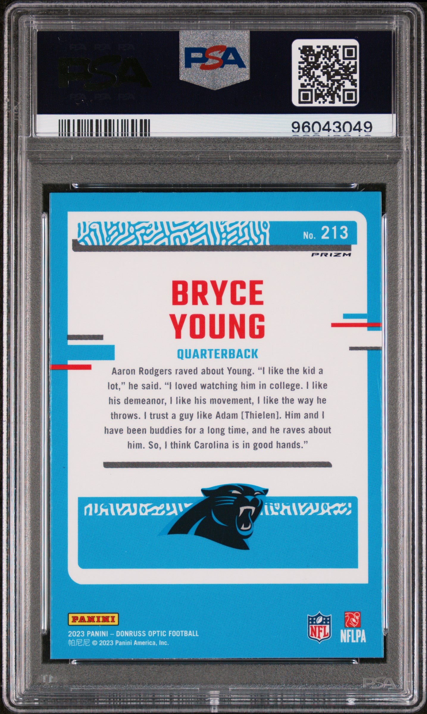 2023 Panini Donruss Optic #213 Bryce Young Blue Hyper PSA 10