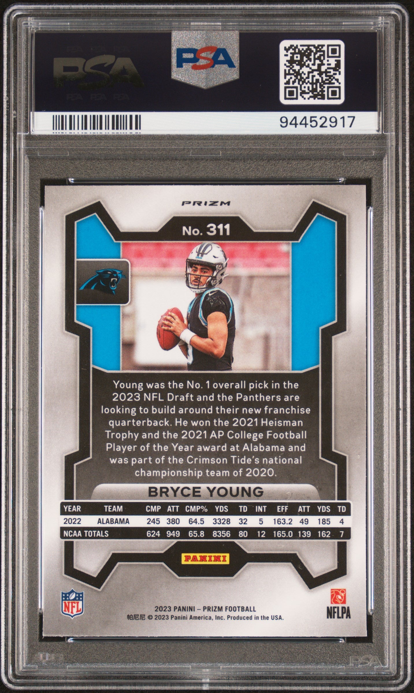 2023 Panini Prizm #311 Bryce Young Red/White/Blue Prizm PSA 10