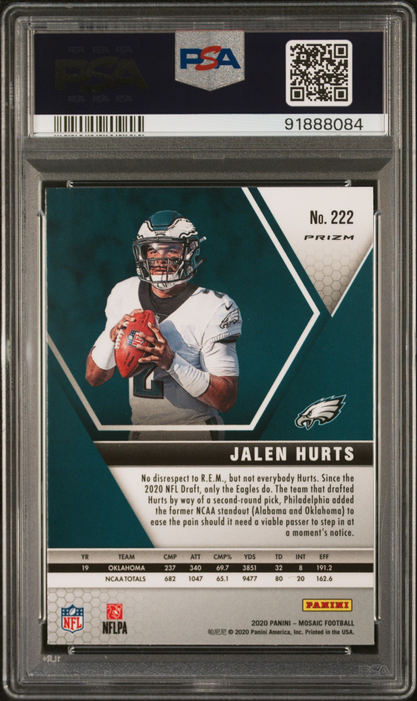 2020 Panini Mosaic #222 Jalen Hurts Red/Green Choice PSA 10