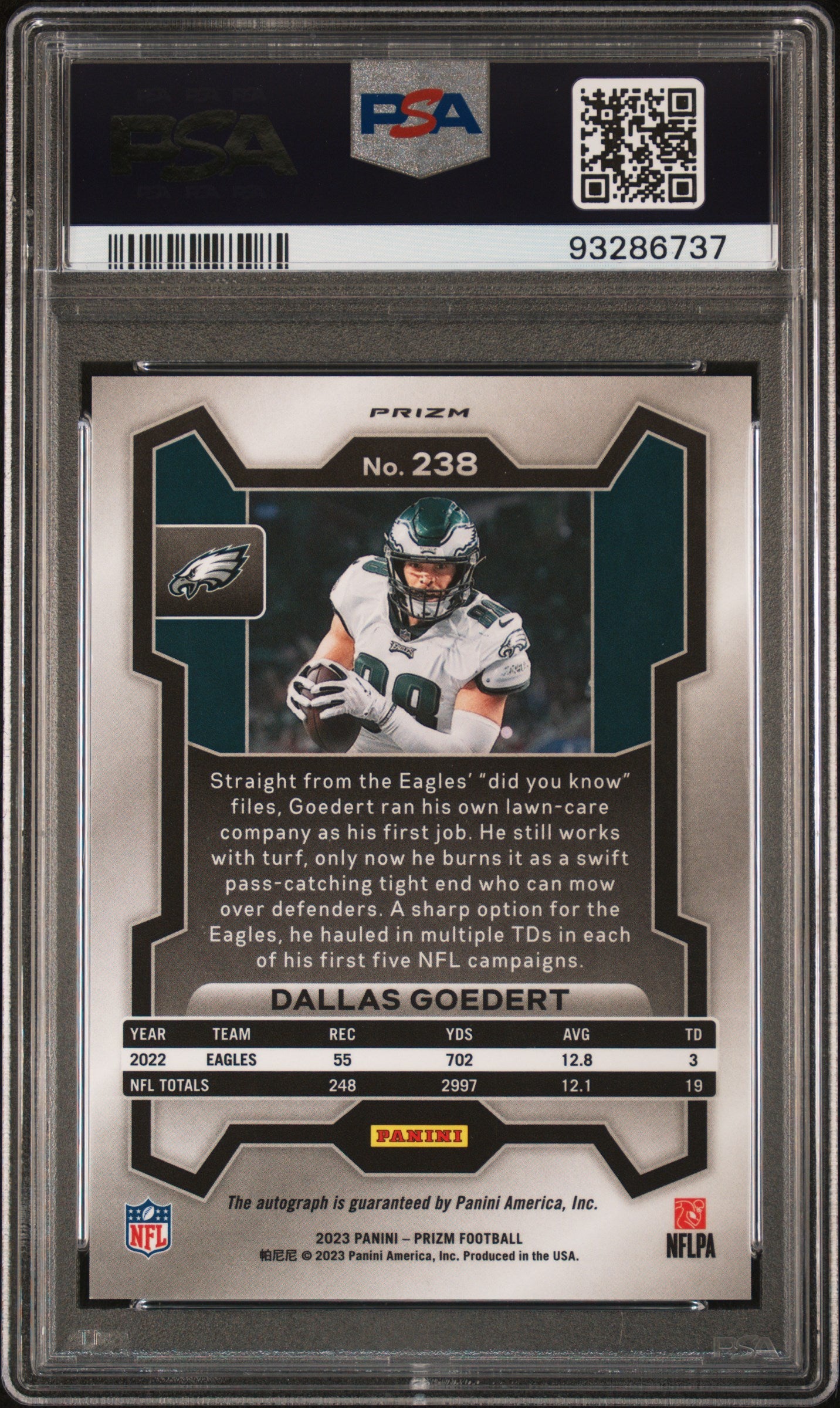 2023 Panini Prizm #238 Dallas Goedert Autograph PSA 10