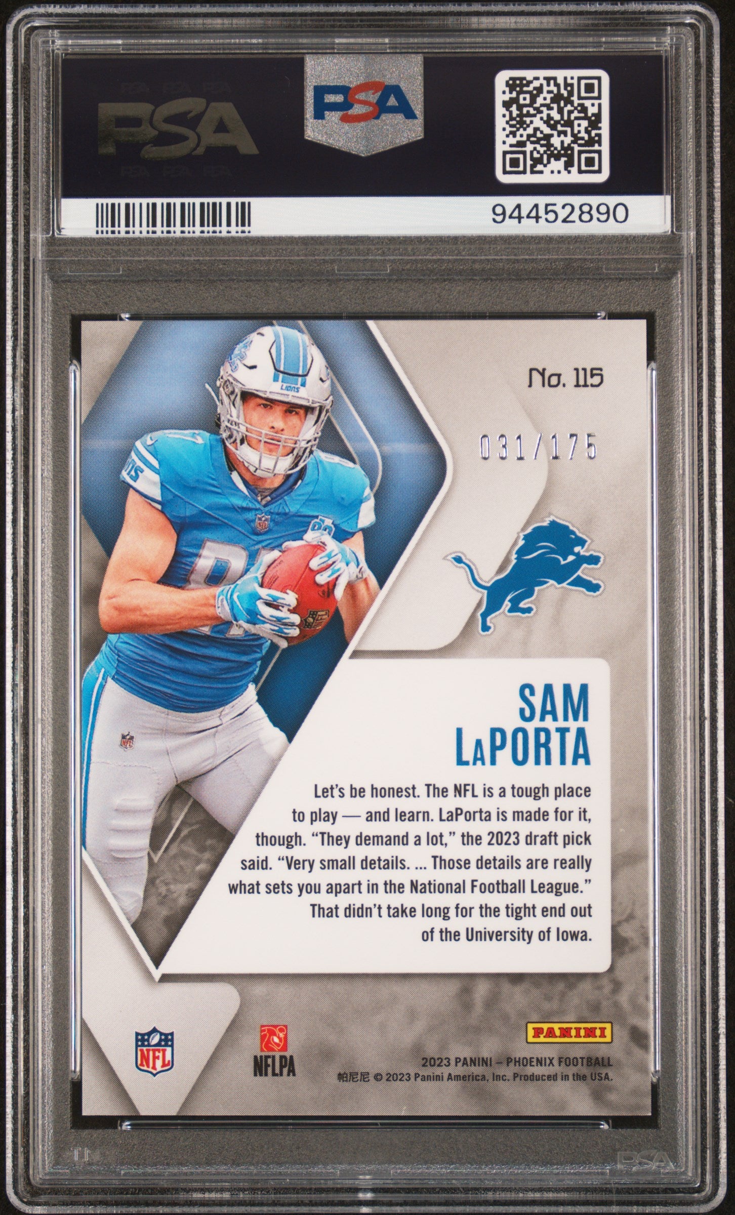 2023 Panini Phoenix #115 Sam Laporta Lava PSA 10