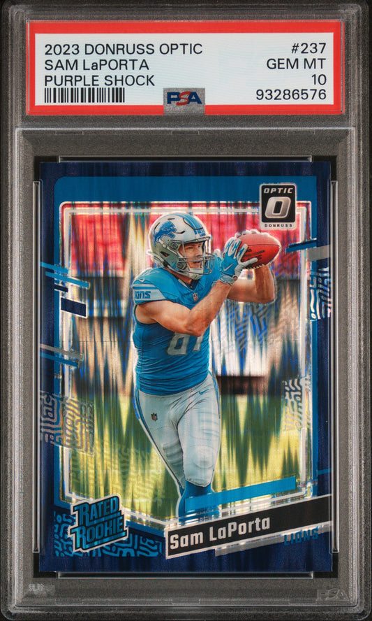 2023 Panini Donruss Optic #237 Sam Laporta Purple Shock PSA 10