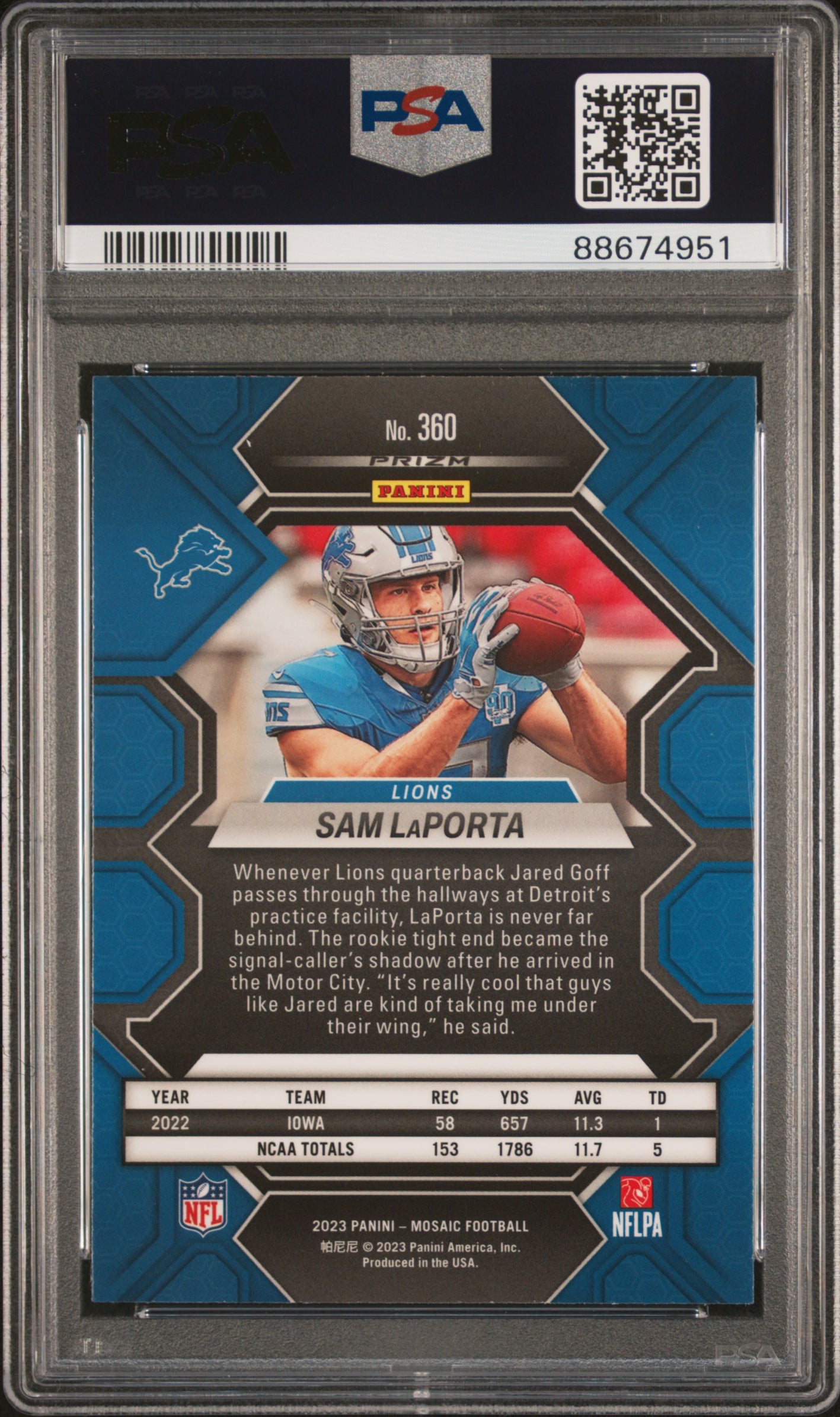 2023 Panini Mosaic #360 Sam Laporta Red PSA 10