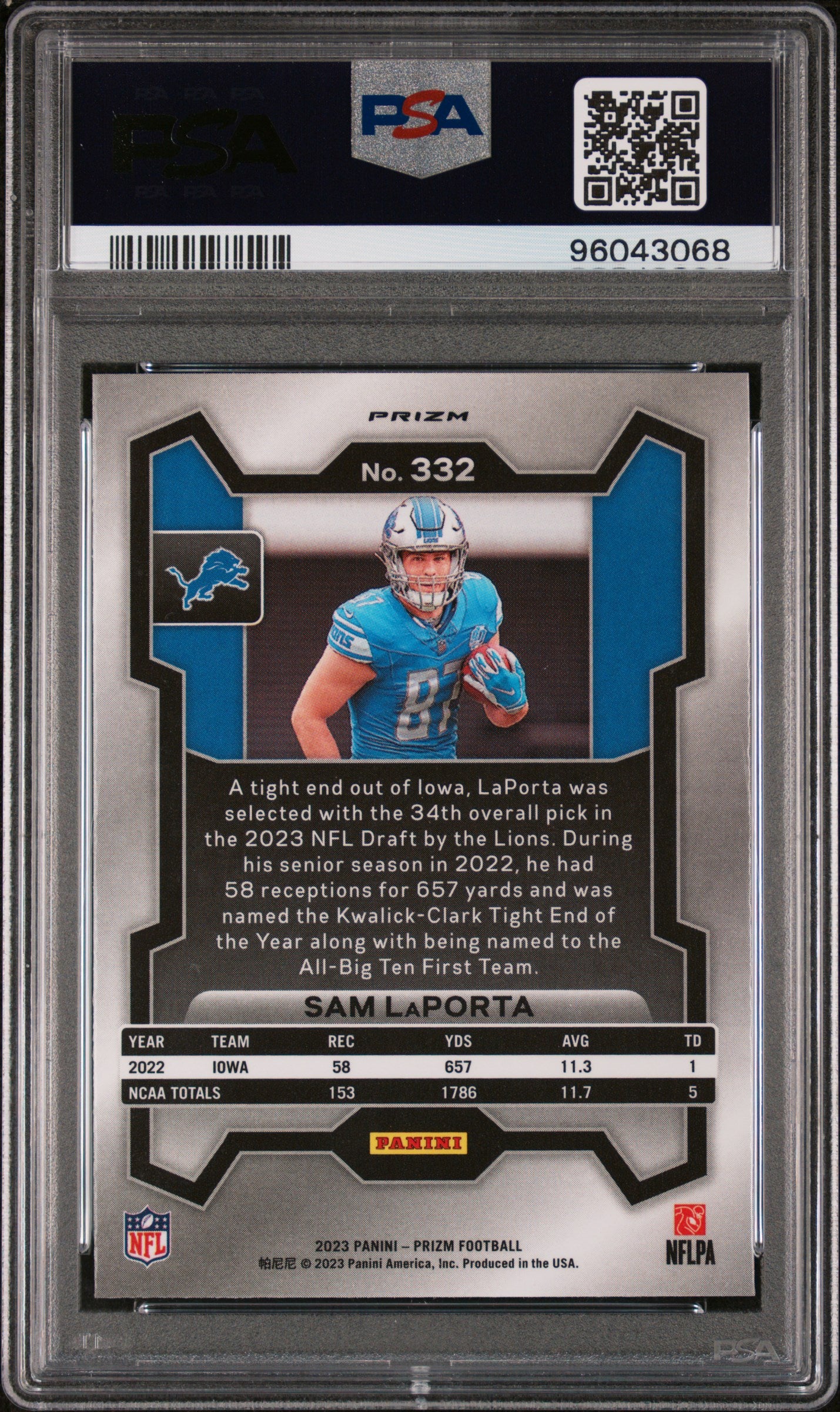 2023 Panini Prizm #332 Sam Laporta Green Wave PSA 10