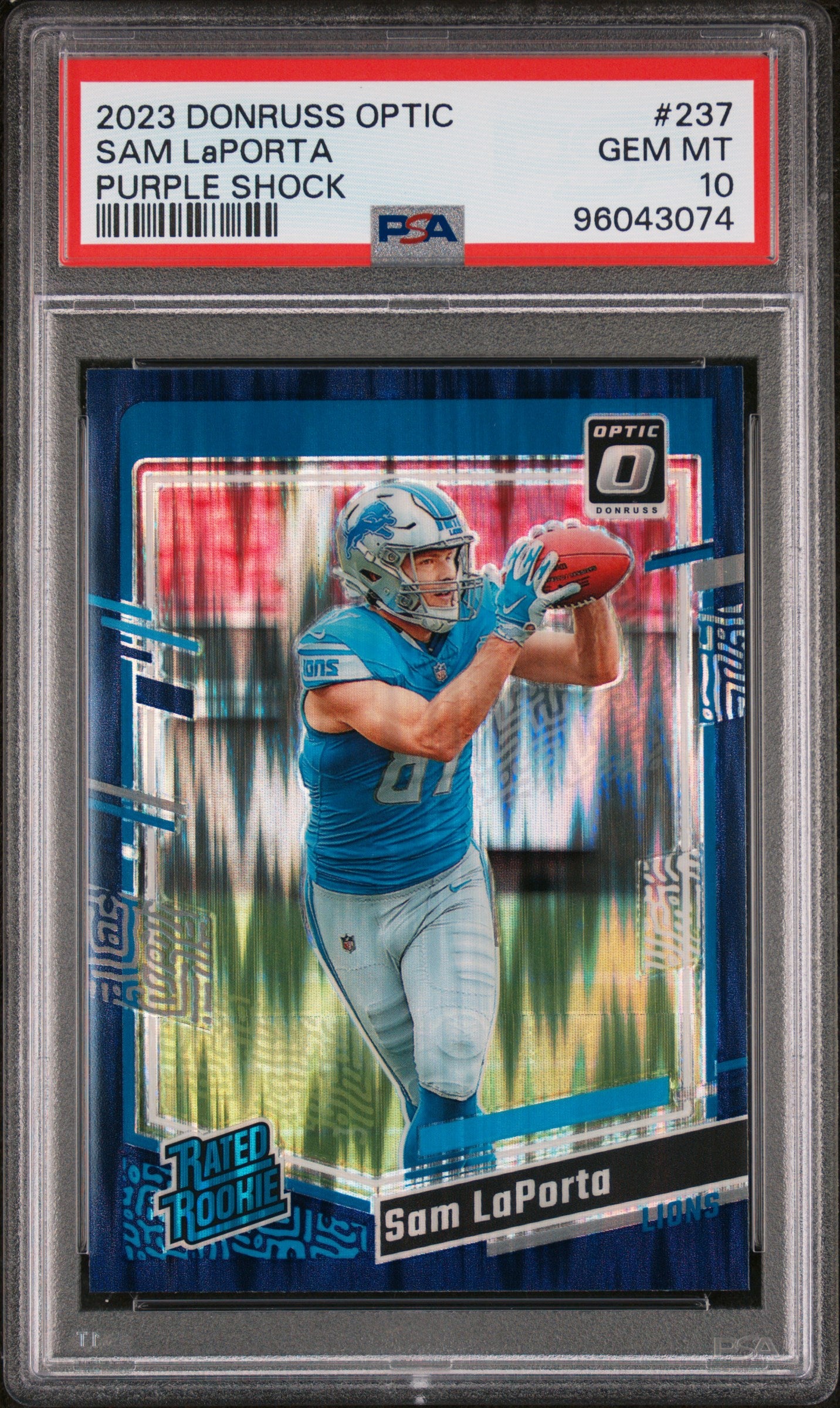 2023 Panini Donruss Optic #237 Sam Laporta Purple Shock PSA 10 SKU115