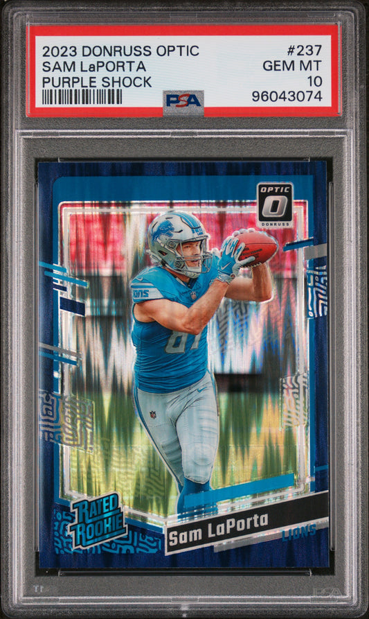 2023 Panini Donruss Optic #237 Sam Laporta Purple Shock PSA 10 SKU115