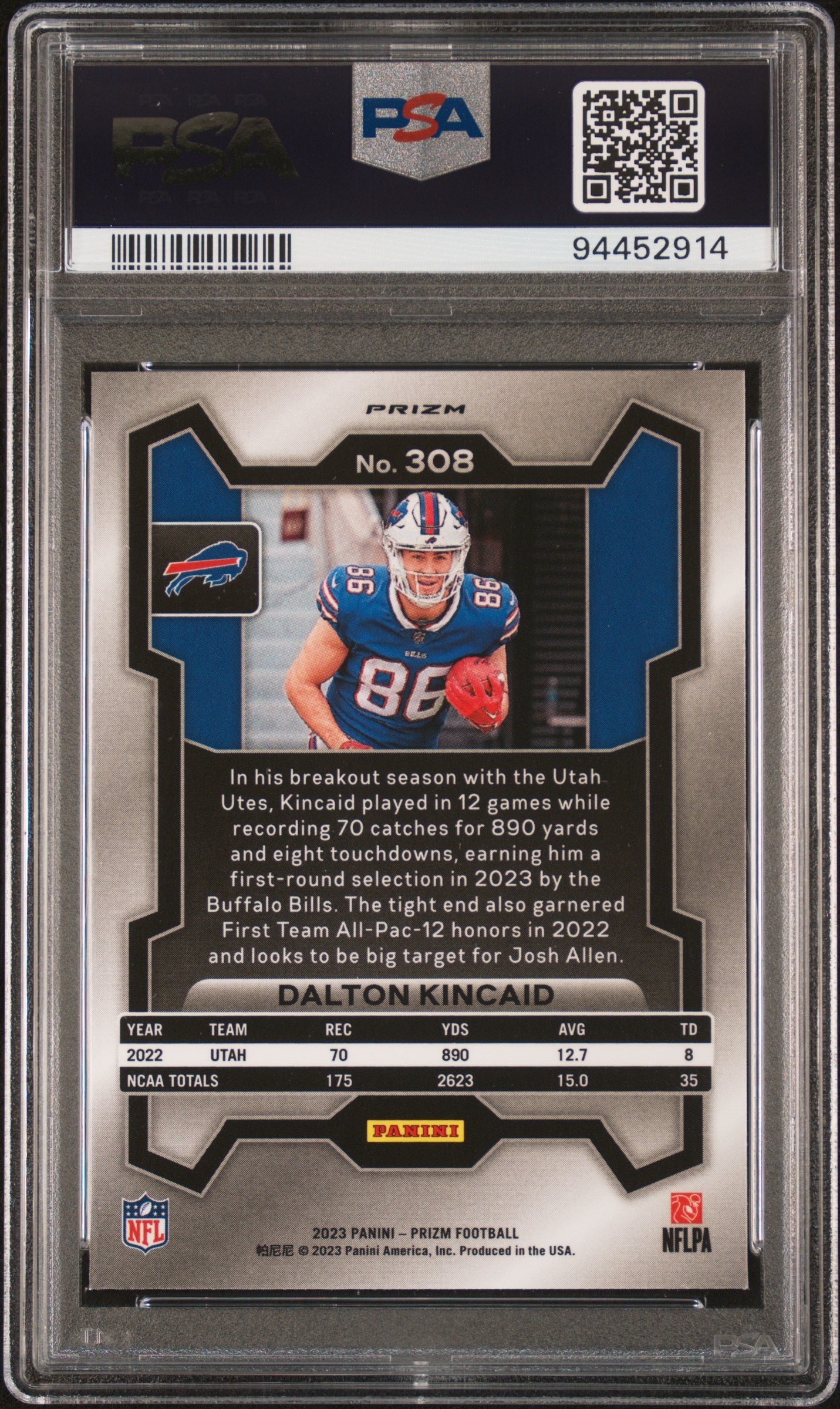 2023 Panini Prizm #308 Dalton Kincaid Lazer Prizm PSA 10