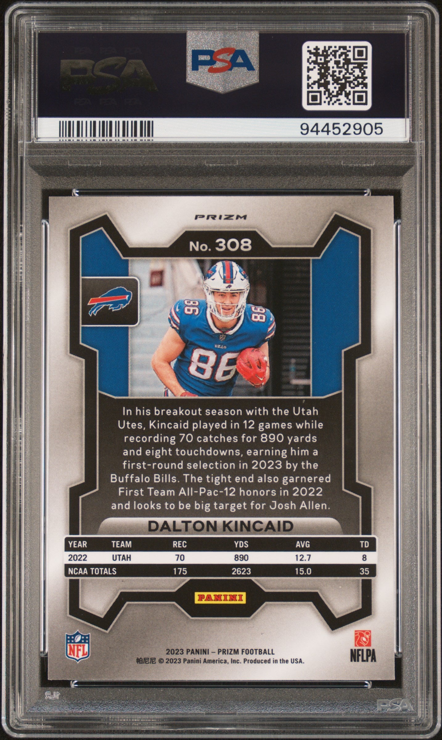 2023 Panini Prizm #308 Dalton Kincaid Silver Prizm PSA 10 SKU117
