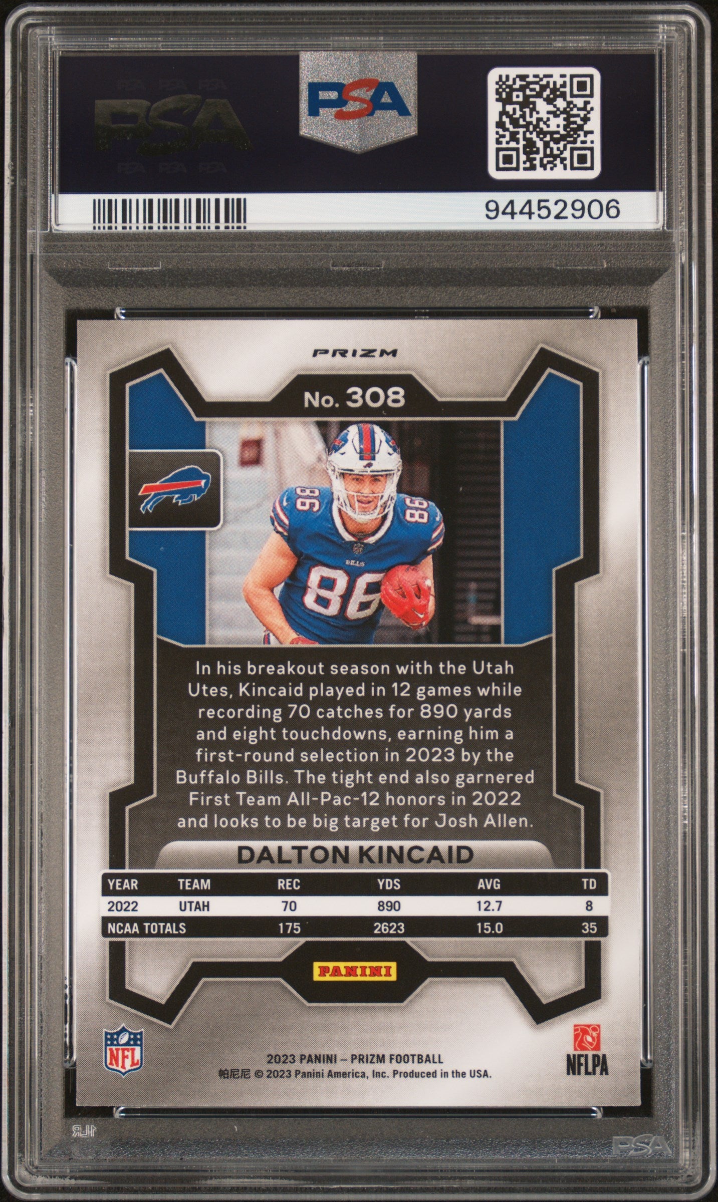 2023 Panini Prizm #308 Dalton Kincaid Silver Prizm PSA 10 SKU109