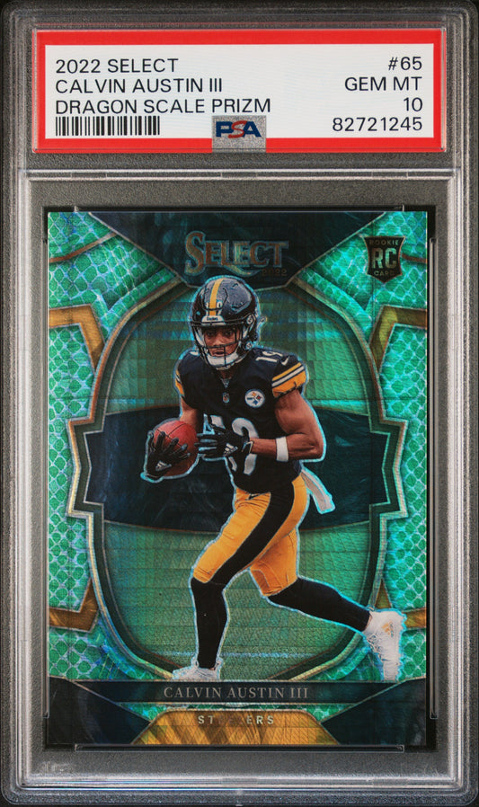 2022 Panini Select #65 Calvin Austin Iii Dragon Scale Prizm PSA 10