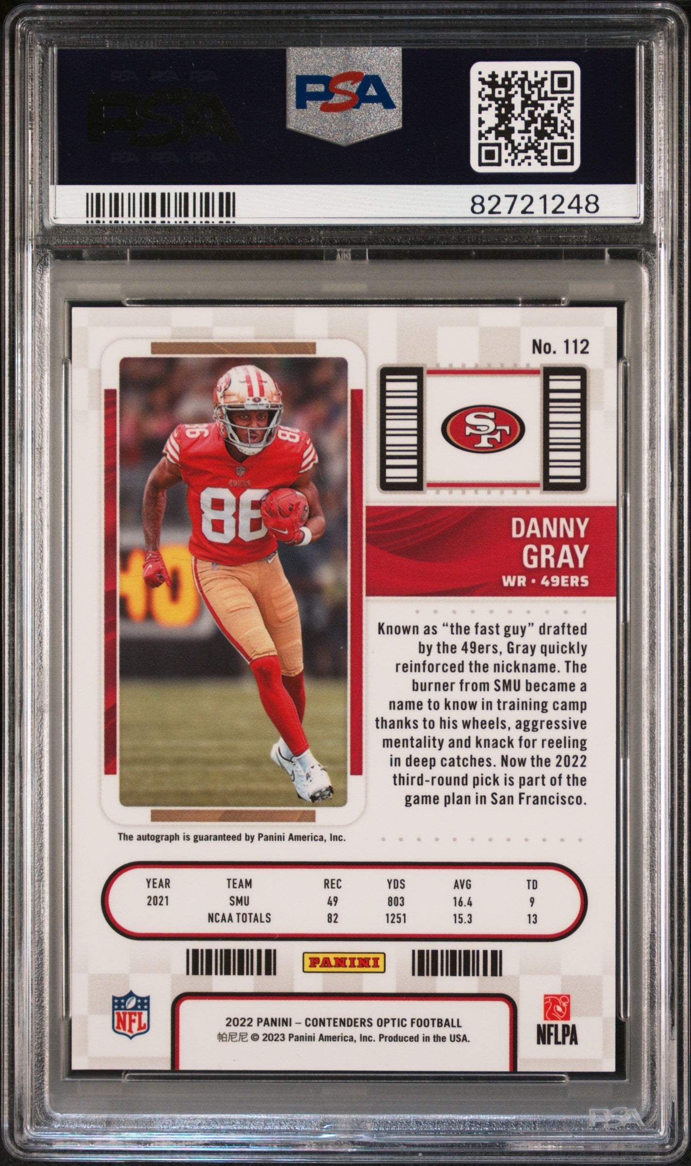 2022 Panini Contenders Optic #112 Danny Gray Autograph PSA 10