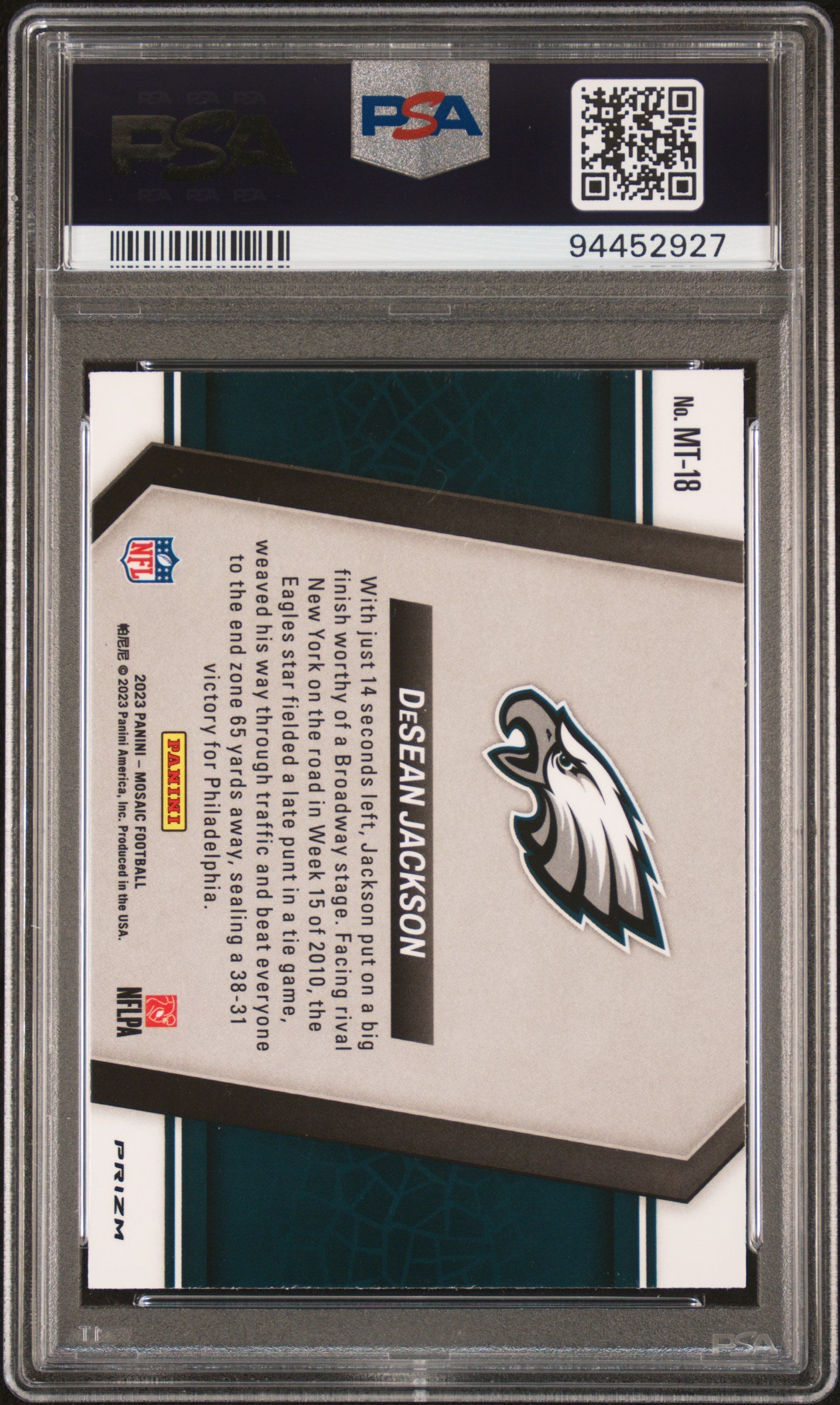 2023 Panini Mosaic Moments In Time #MT18 Desean Jackson No Huddle Silver PSA 10