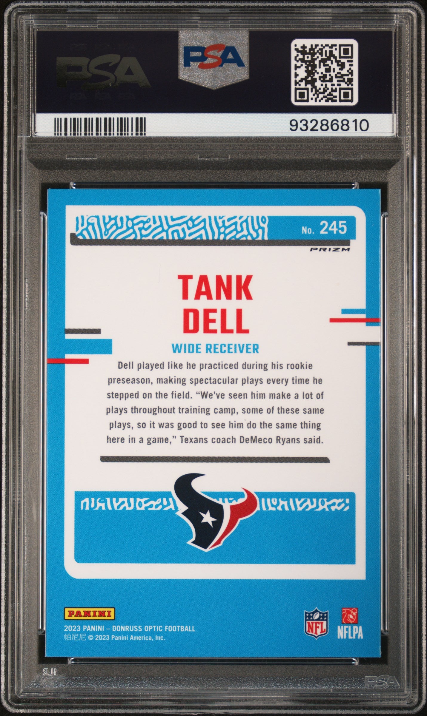 2023 Panini Donruss Optic #245 Tank Dell Purple Shock PSA 10