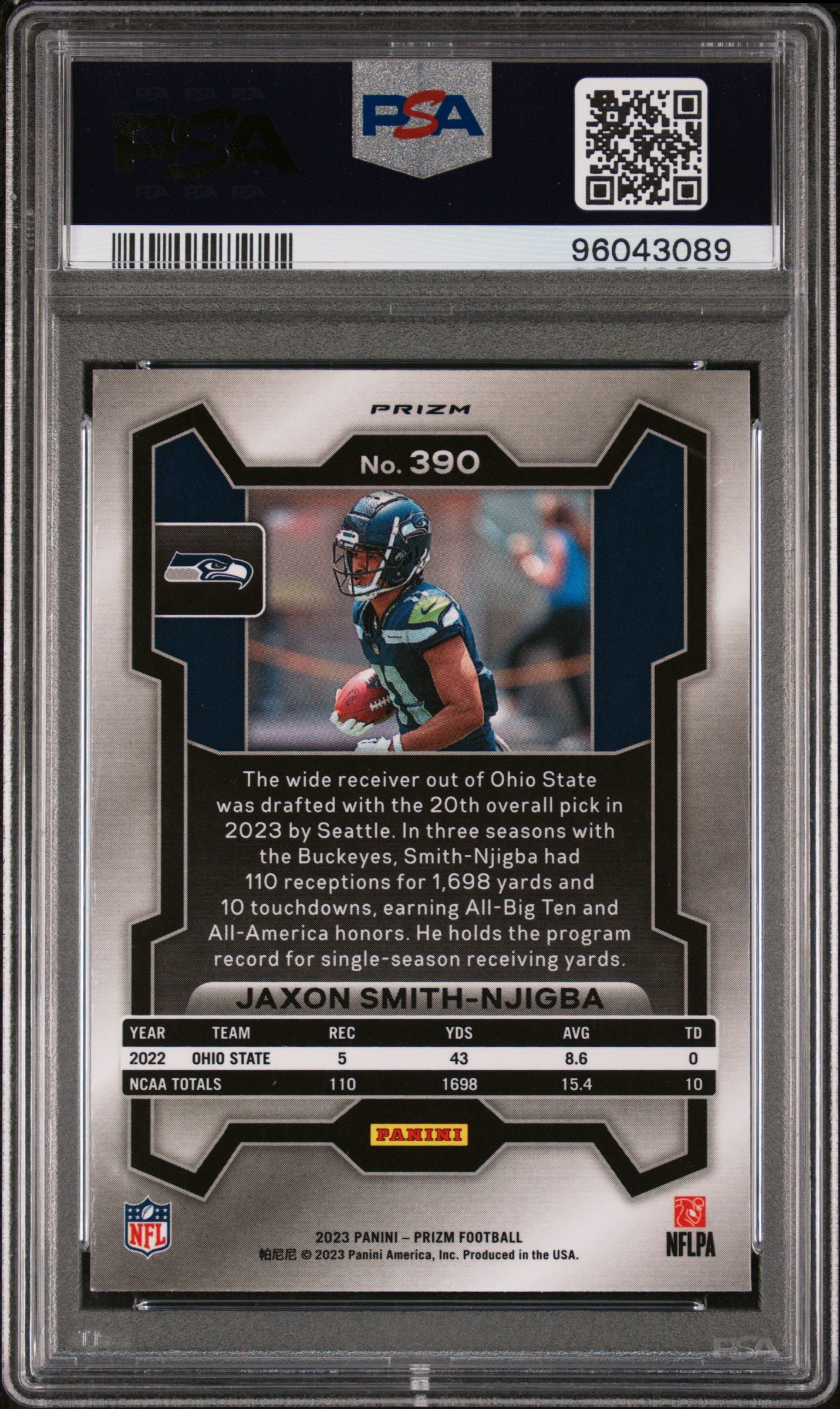 2023 Panini Prizm #390 Jaxon Smith-Njigba Lazer Prizm PSA 9