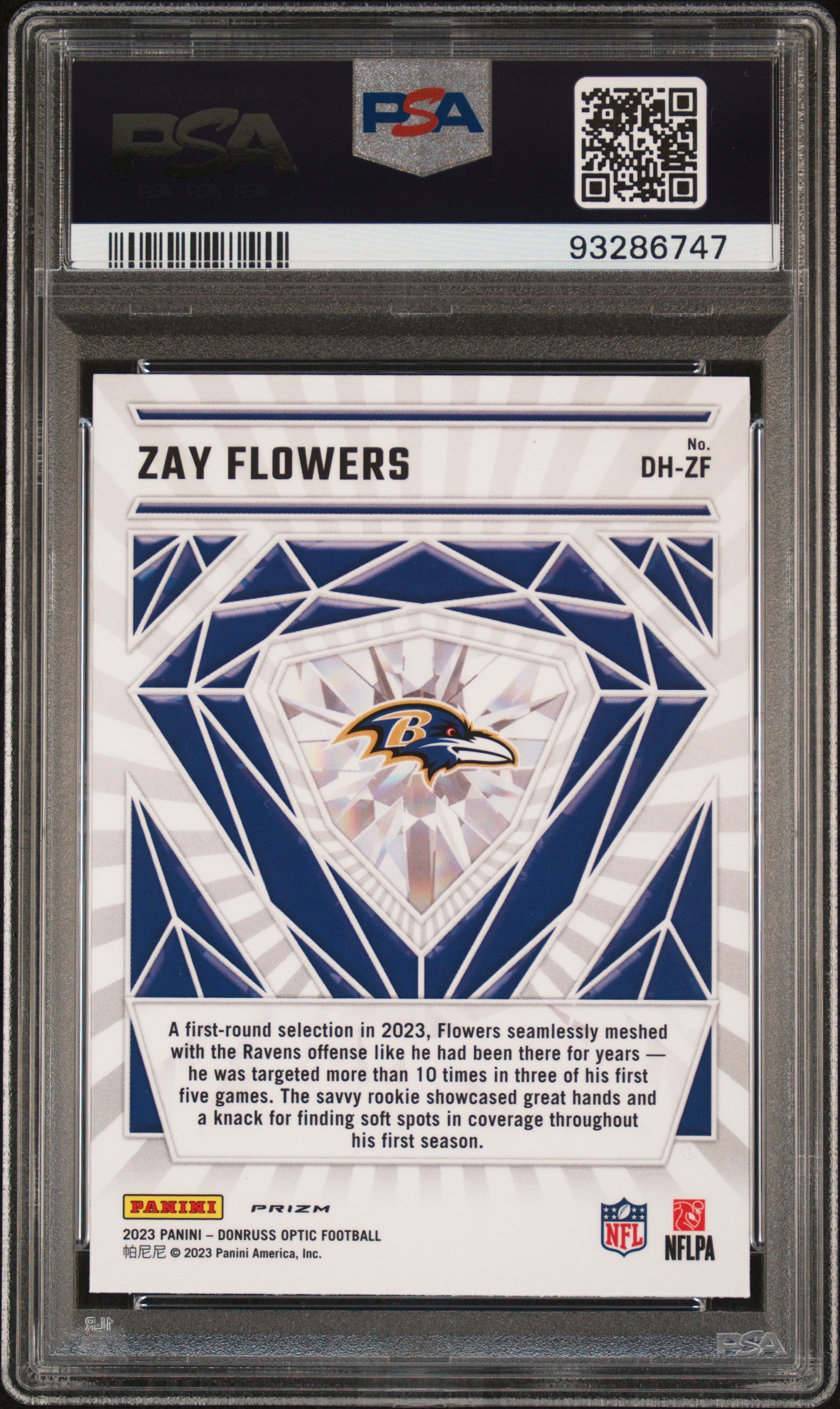 2023 Panini Donruss Optic Diamond Hands #DHZF Zay Flowers PSA 10 SKU154