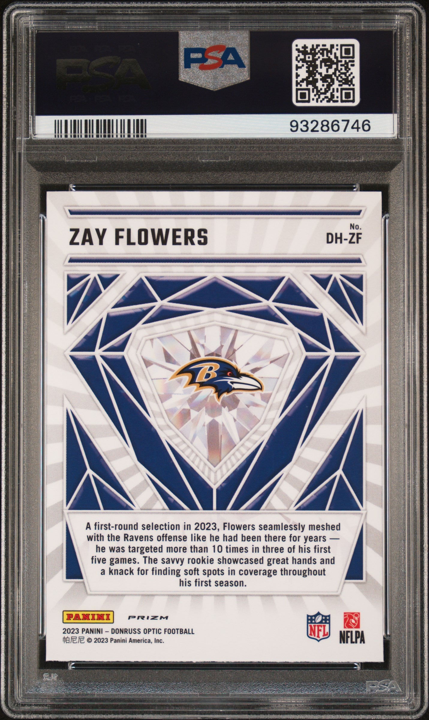 2023 Panini Donruss Optic Diamond Hands #DHZF Zay Flowers PSA 10 SKU152