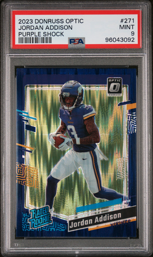 2023 Panini Donruss Optic #271 Jordan Addison Purple Shock PSA 9
